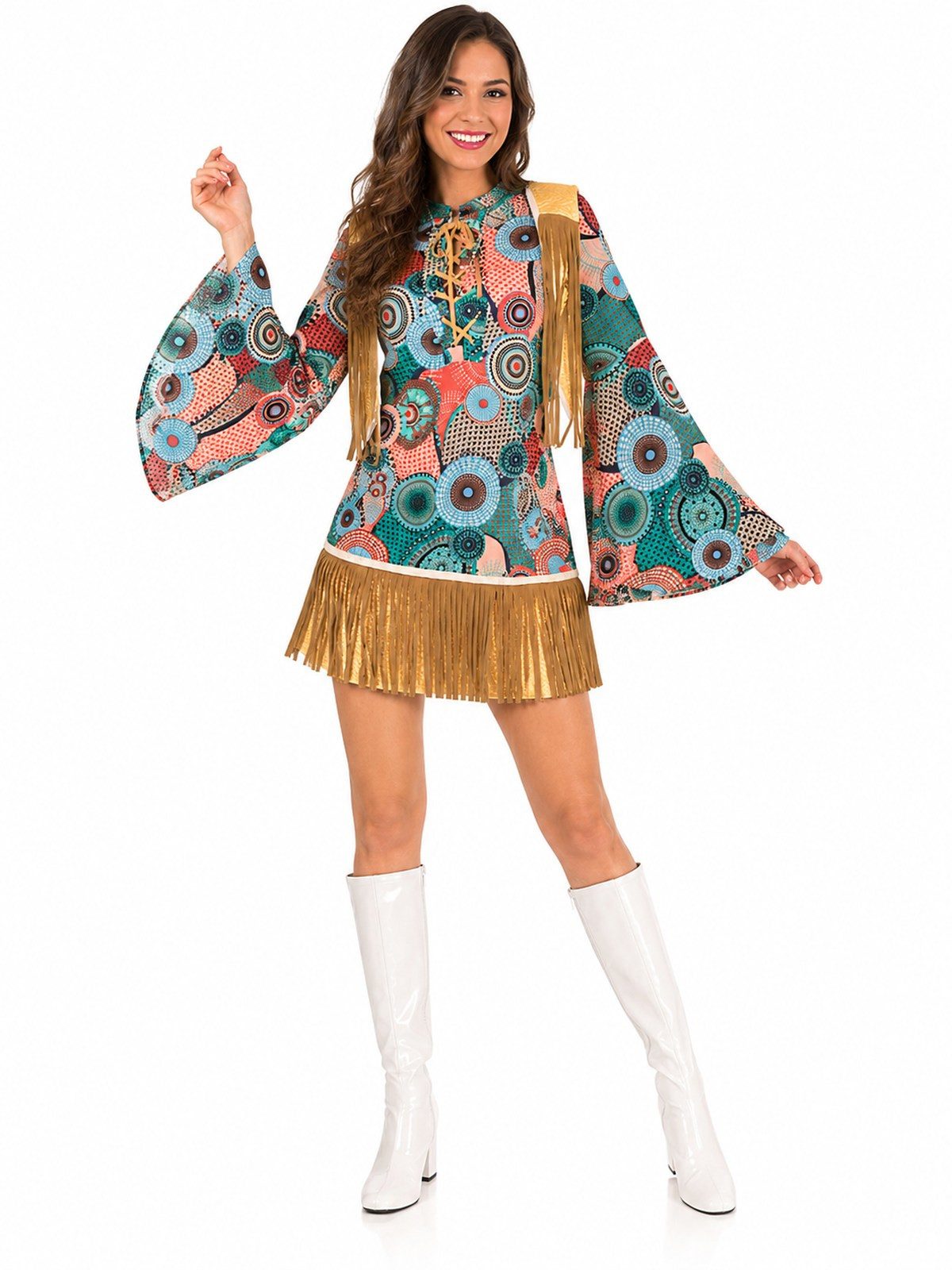 Das Kostümland Kostüm Retro Hippie Kostüm Breanna mit Fransen für Damen
