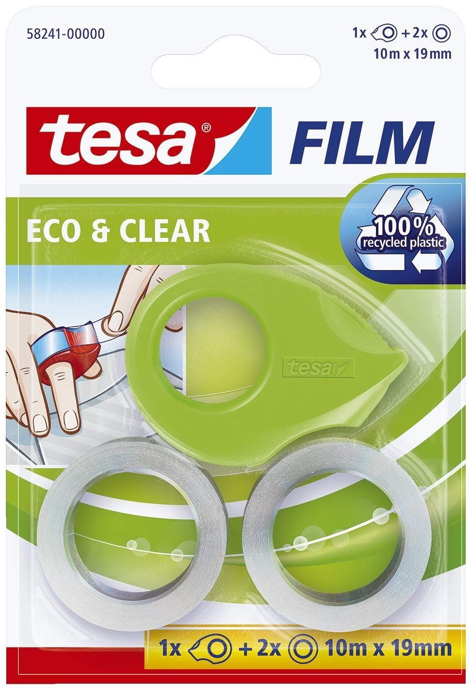 tesa Radiergummi tesafilm Mini Abroller + 2x tesafilm 10m 19mm eco&clear