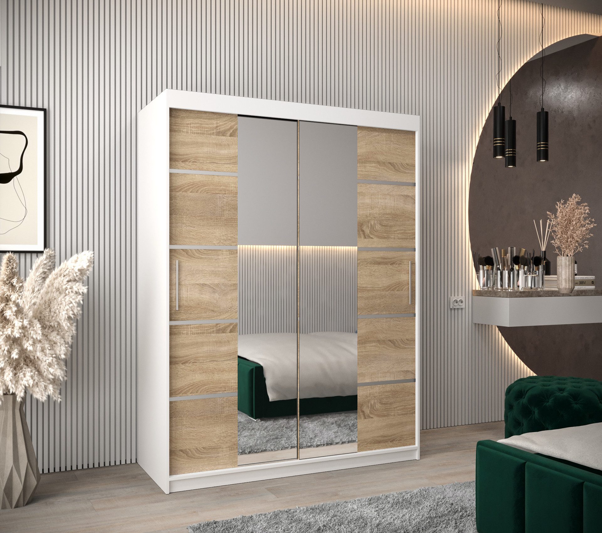 ABIKS MÖBEL Schwebetürenschrank Verona 4 Schlafzimmerschrank, mit Spiegel, Kleiderstange und Regalen
