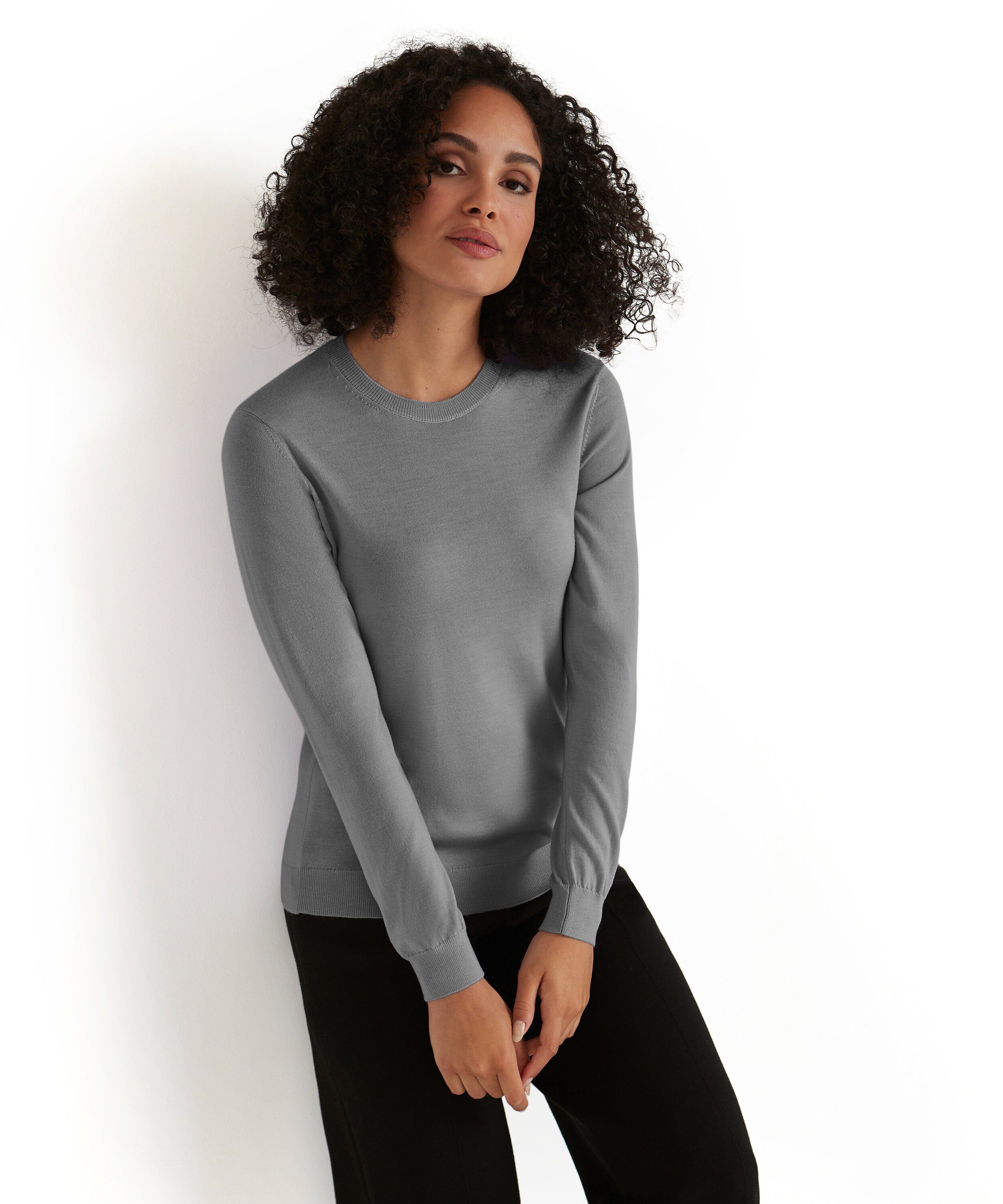 FALKE Strickpullover (1-tlg) aus grey (3400) light Merinowolle