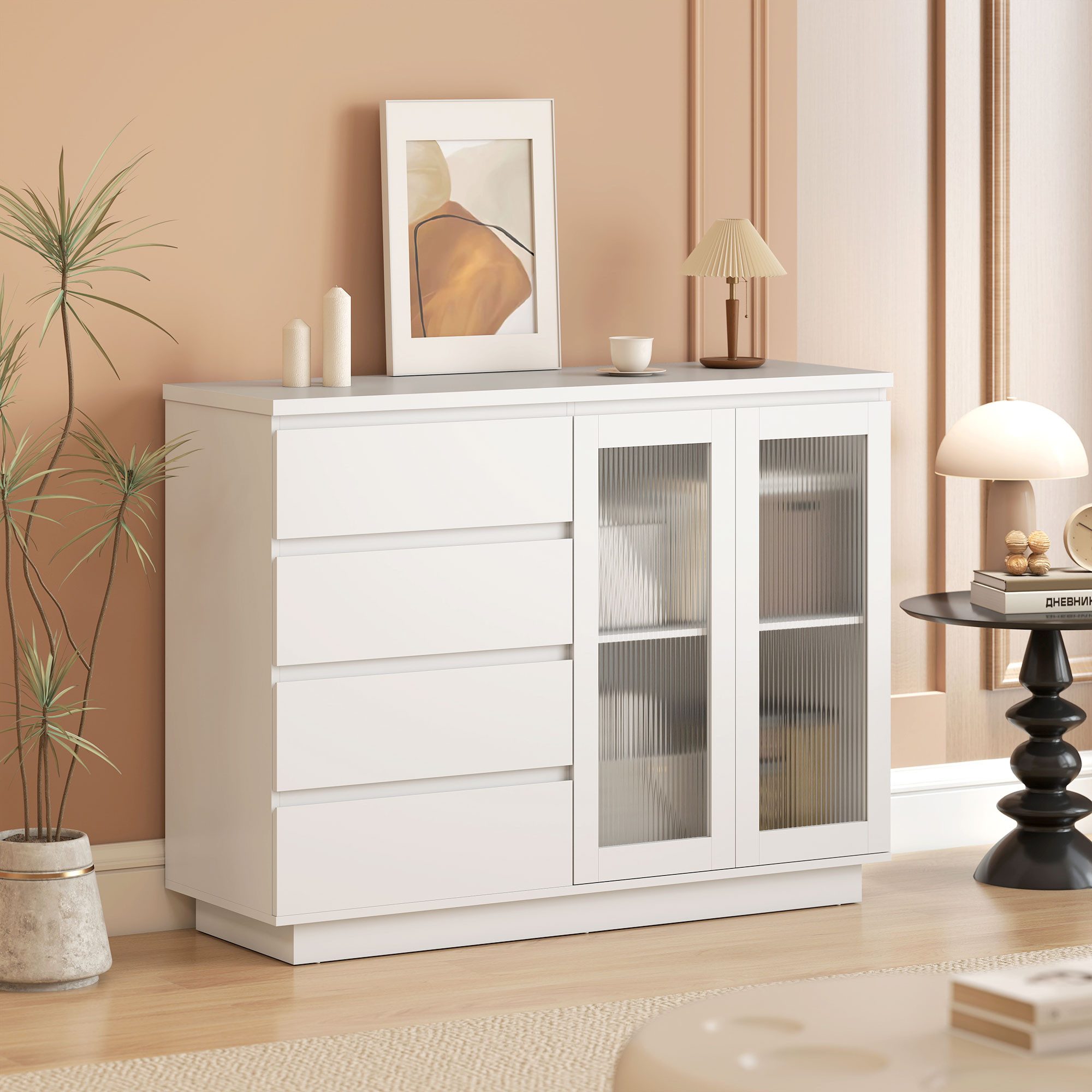 HOMCOM Sideboard Beistellschrank mit 4 Schubladen, 2 Türen (Aufbewahrungssc günstig online kaufen