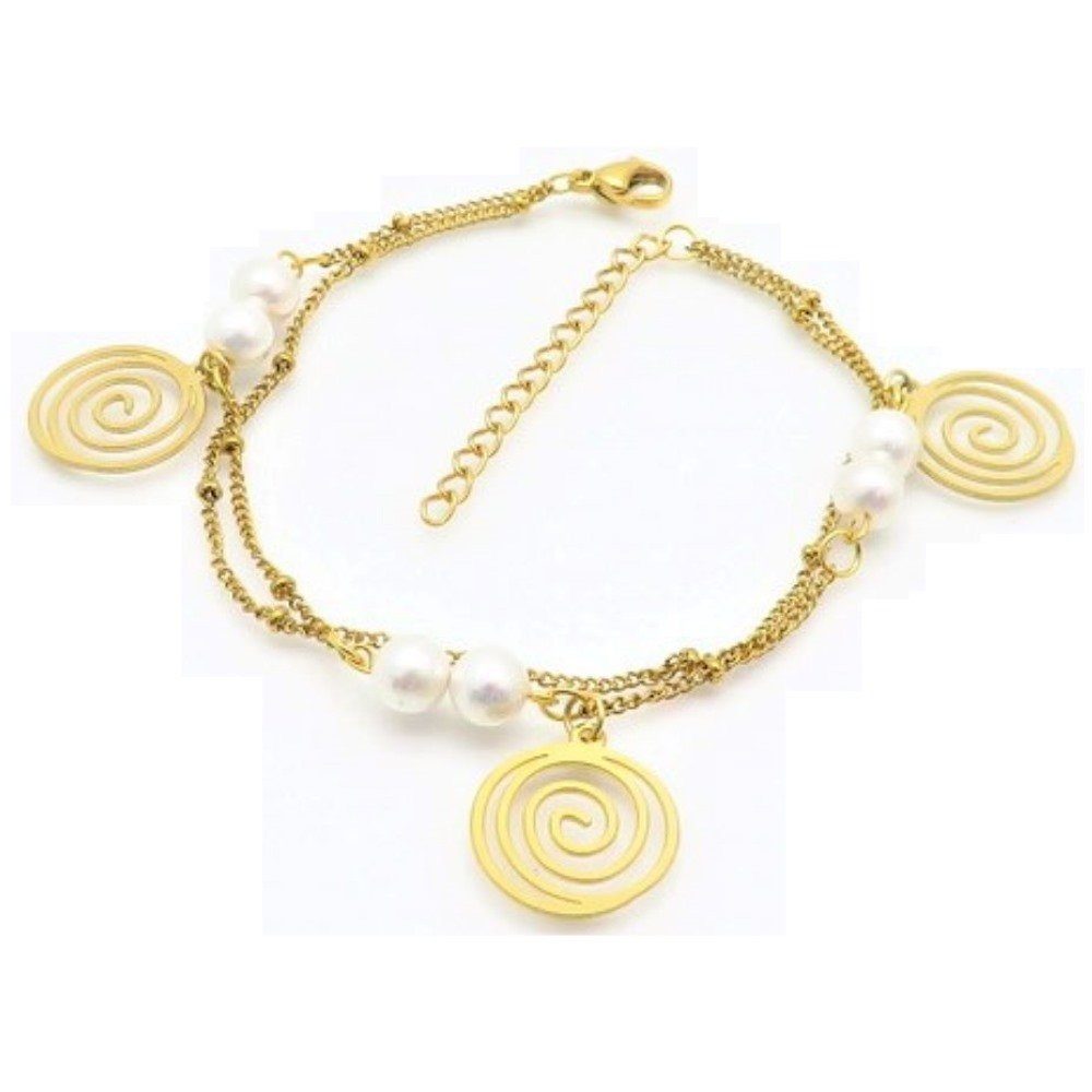 BUNGSA Armband Bettelarmband Spirale und Perlen Gold aus Edelstahl Damen (1 Armband, 1-tlg), Bracelet Armschmuck