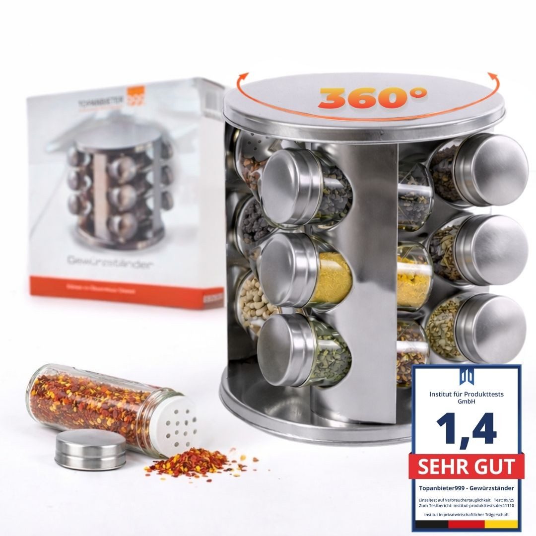Topanbieter999 Gewürzregal Set mit 12 Gewürzgläsern, 360° drehbar
