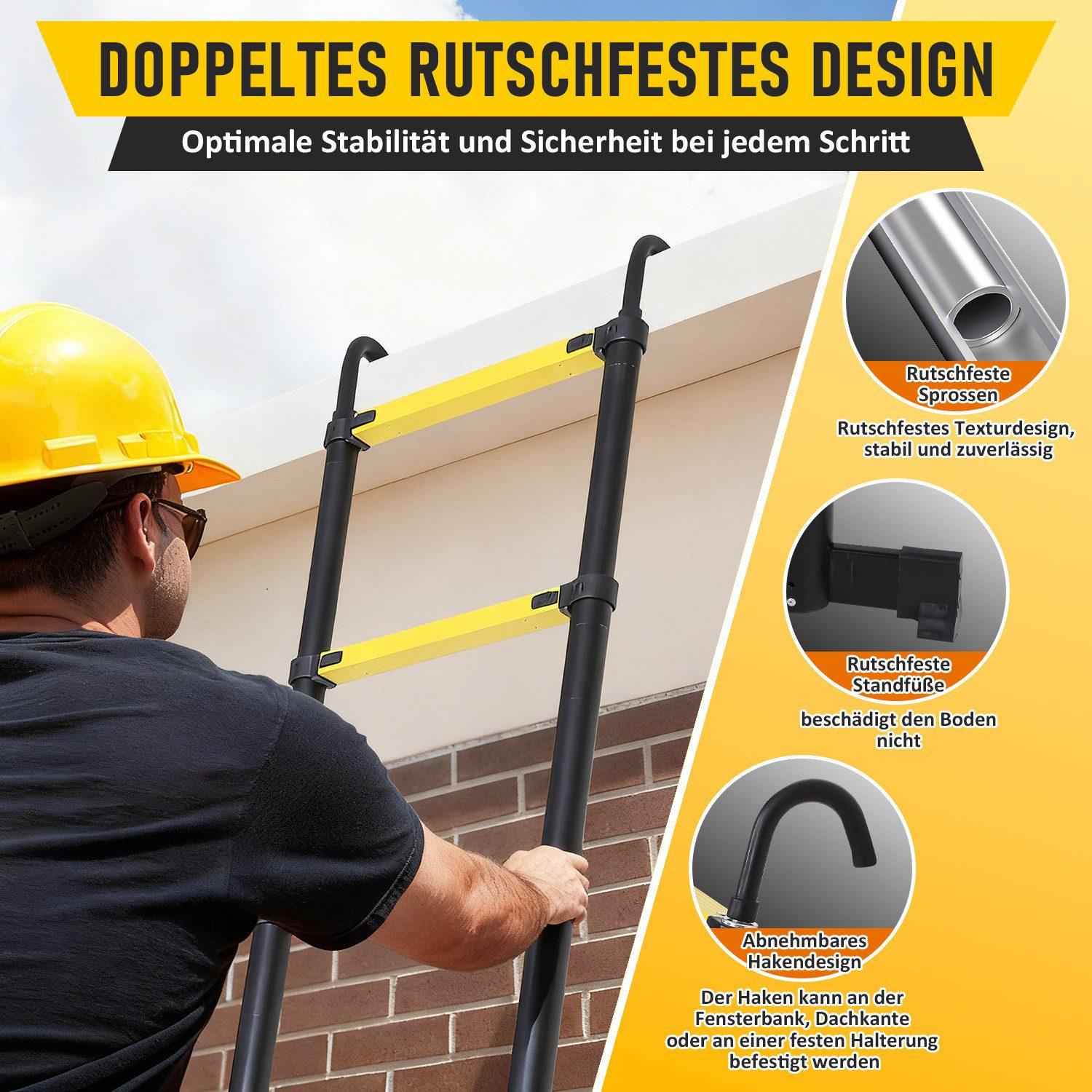 Clanmacy Teleskopleiter Premium Alu Teleskopleiter Ausziehleiter mit Stabilisator Höhe 3,8M (Teleskopleiter,Anlegeleiter,Klappleiter,Schiebeleiter, Hochleistung – Bild 5 von 5