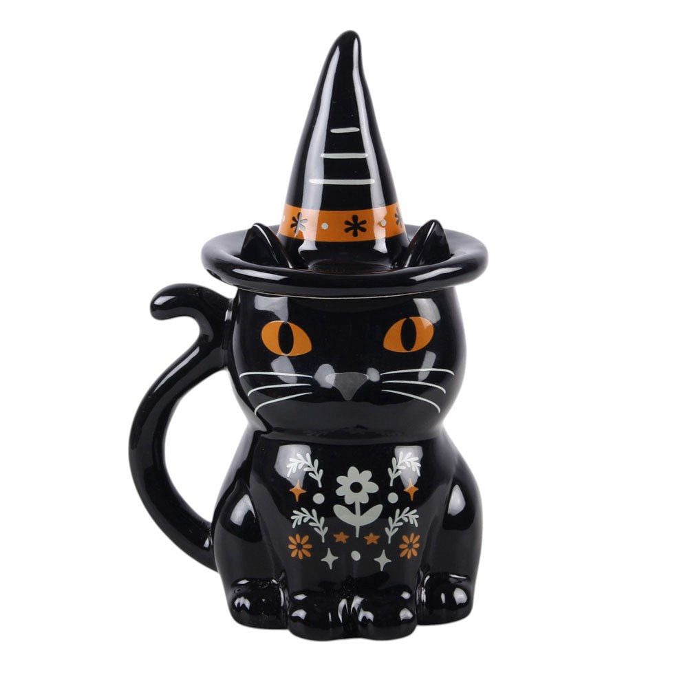 Something Different Tasse Black Cat with Hexen Tasse Katze mit Deckel "Folk Cat with Witch Hat"