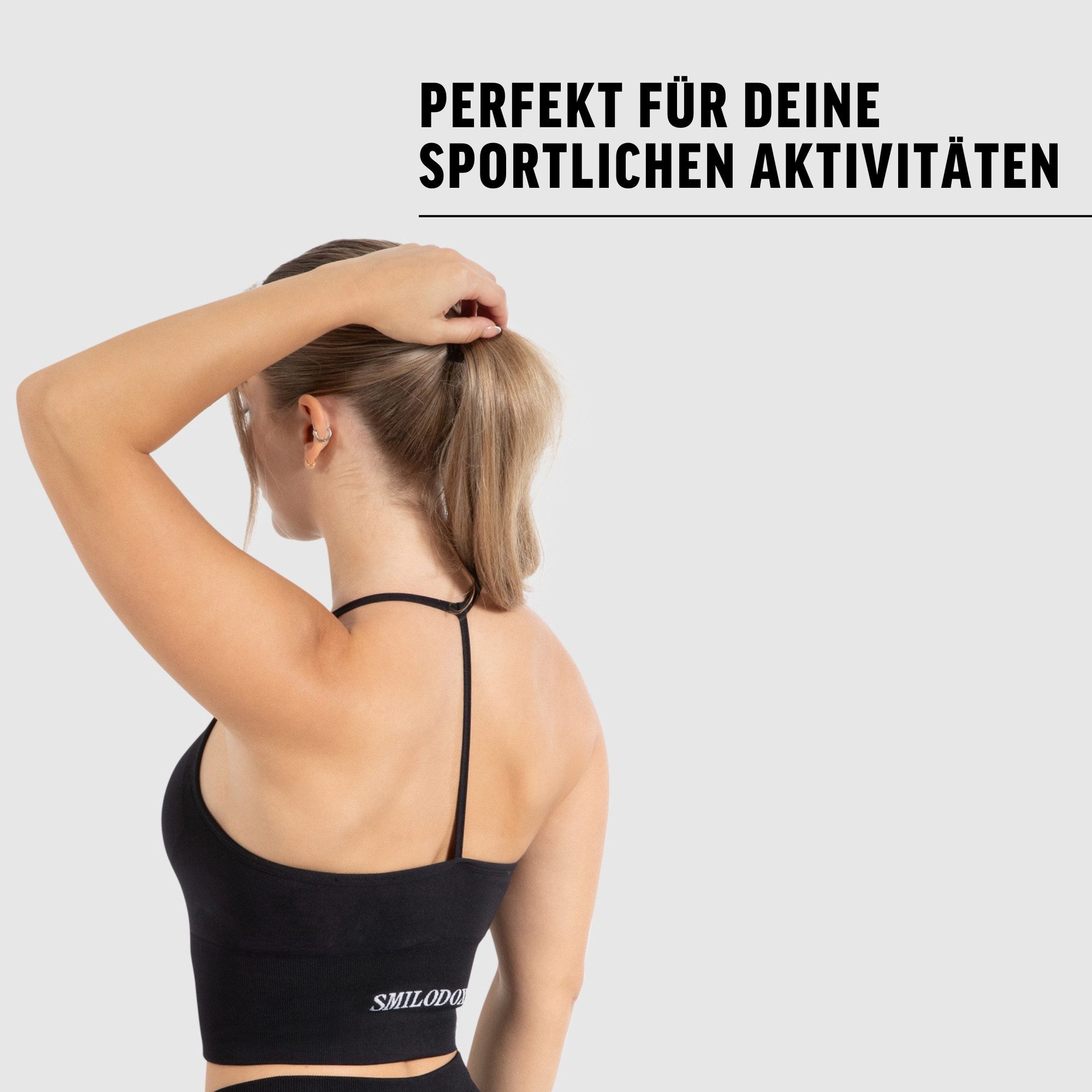 Smilodox Crop-Top Maria Solid, Neckholder Crop Top mit elegantem Rückenausschnitt Slim Fit Länger Geschnitten Bra Herausnehmbare Cups Fitness Gym Yoga