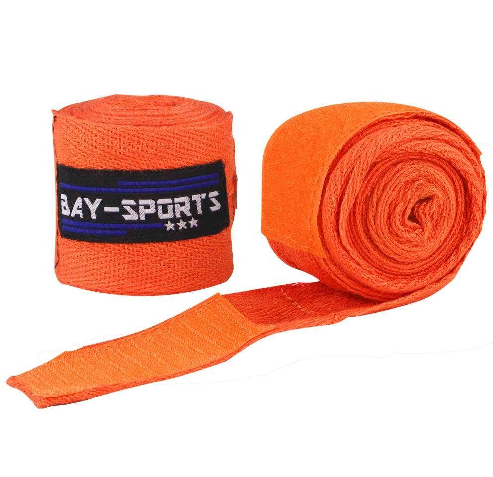 m unelastisch Boxbandagen orange 3 Baumwolle BAY-Sports Handbandage Box-Bandagen