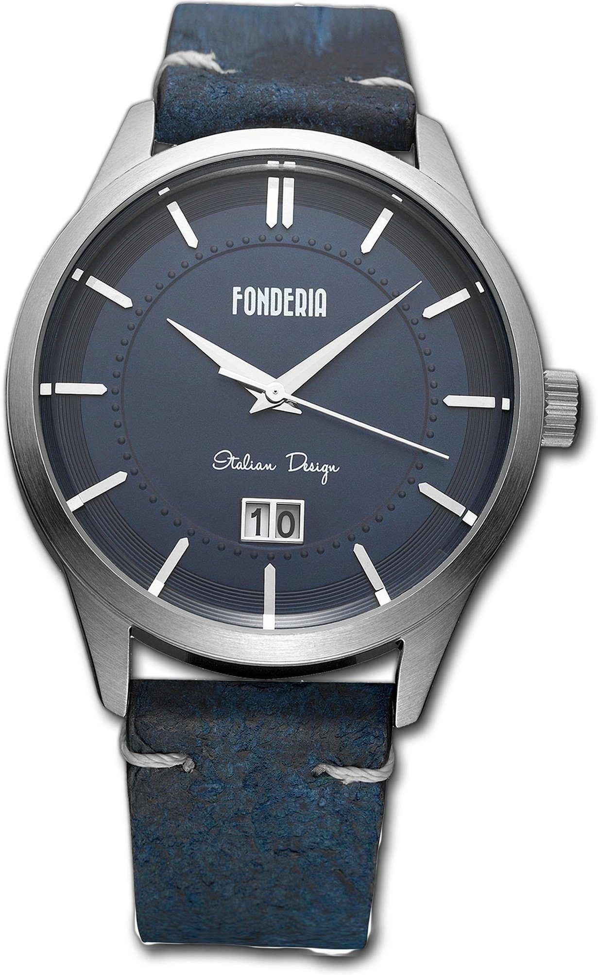 Fonderia rundes Uhr Gehäuse, mit P-6A010UB1, 41mm), Fonderia Herren (ca. groß Herrenuhr Elegant-S Lederarmband, Quarzuhr Leder
