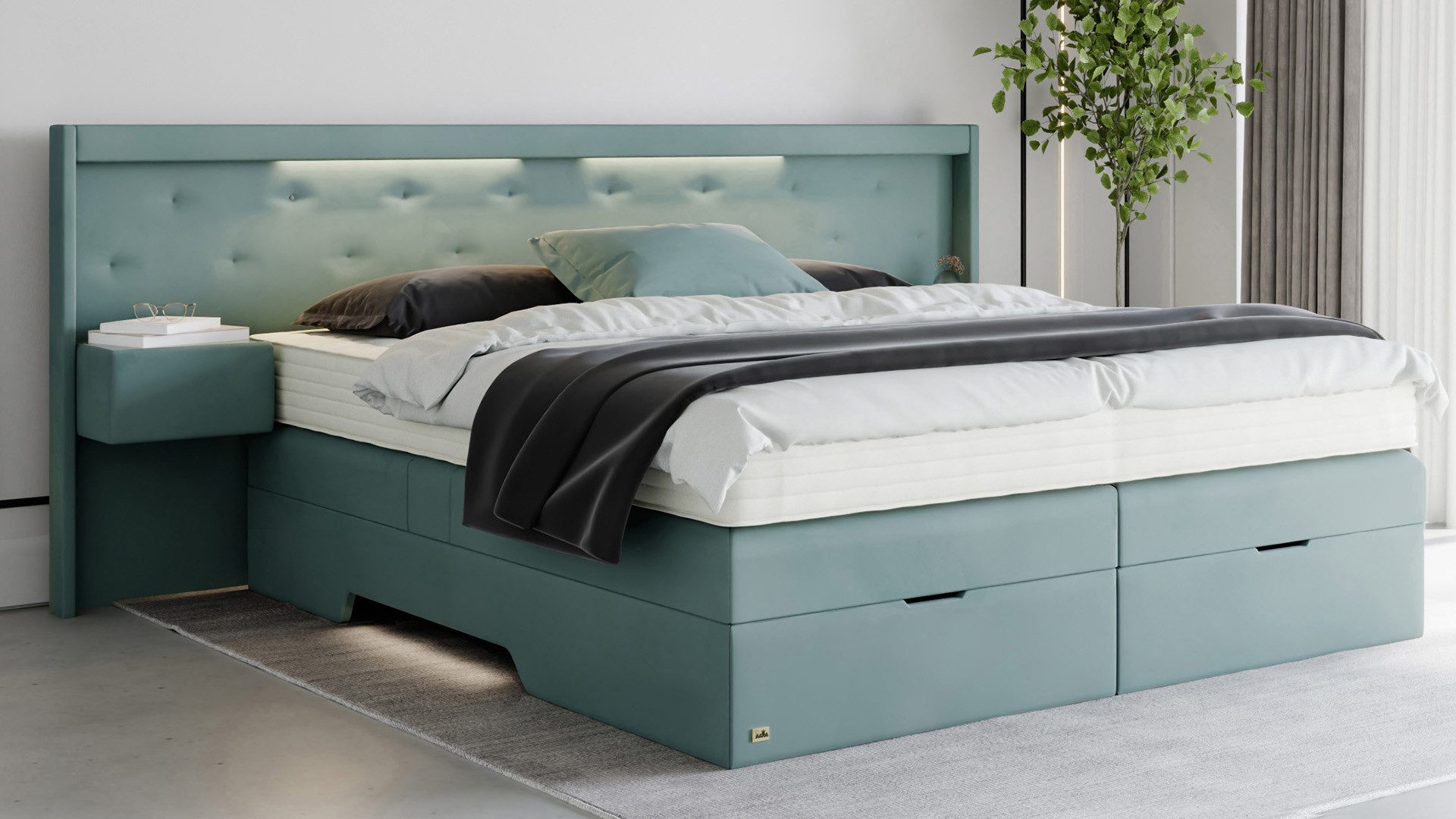 PAARA Boxspringbett mit Nachttischen, Bettkasten, LED, Kopfteil verstellbar Model Paris, Deutschland