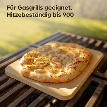 Praknu Pizzastein für Backofen, Gas und Grill Rechteckig - Holz Pizzaschieber Ofen Set, Cordierit, (2-St), Für Knusprigen Boden - bis 900 °C - Wärme Speichernd - Pizzaschaufel