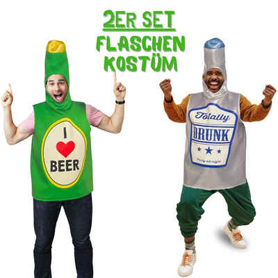 Bada Bing Kostüm 2er Set Flaschenkostüm Bierflasche Karneval Verkleidung, I LOVE BEER und TOTALLY DRUNK