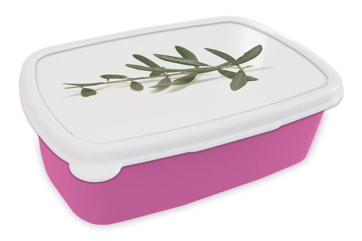 MuchoWow Lunchbox Olivenzweig auf weißem Hintergrund, Kunststoff, (2-tlg), Brotbox für Erwachsene, Brotdose Kinder, Snackbox, Mädchen, Kunststoff rosa