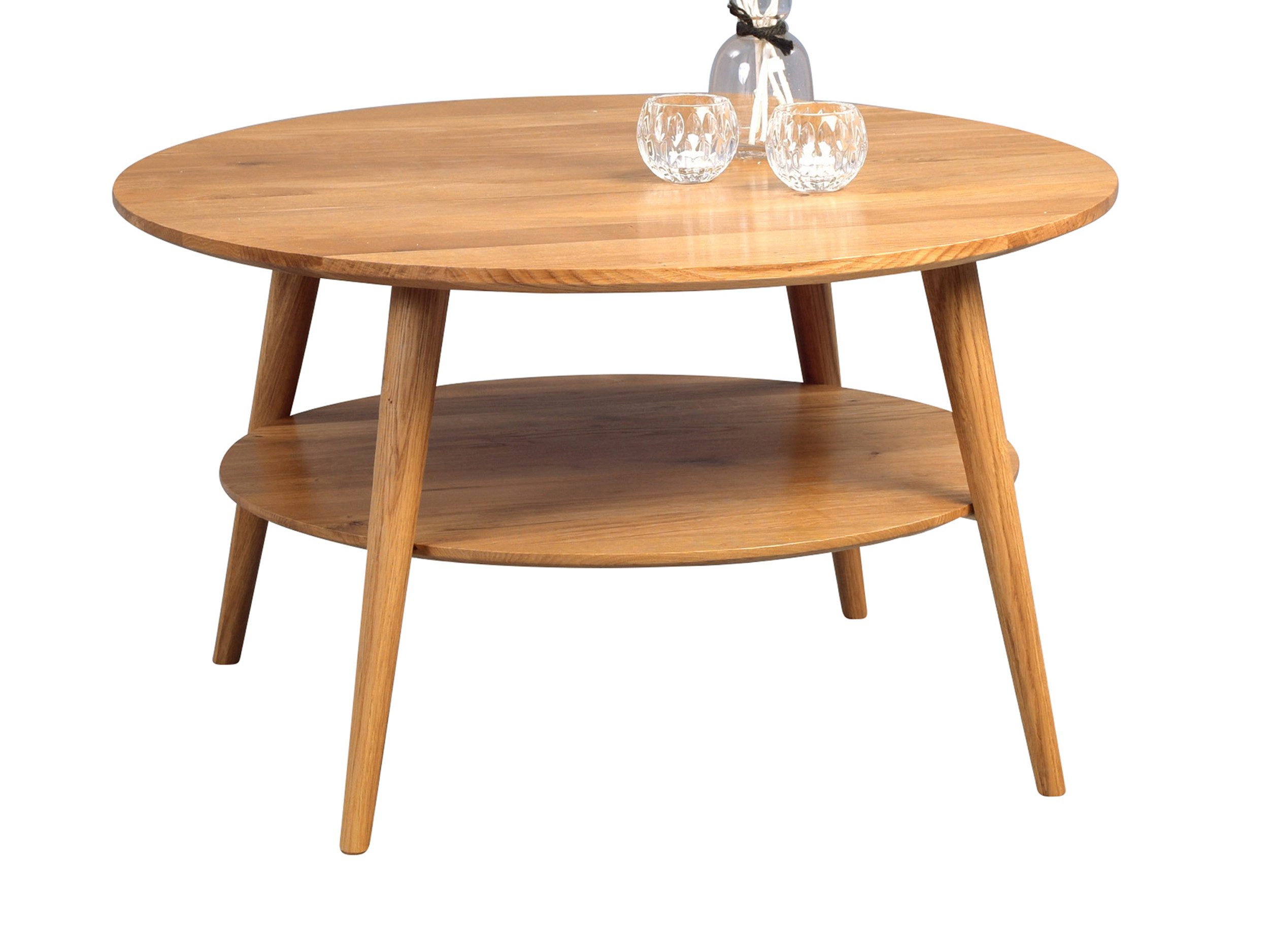 Massivart® Couchtisch Wohnzimmertisch, rund 80 cm, Wildeiche massiv geölt »STELLA«, Massivholz · runde Tischplatte · 2 Ablageflächen · Stauraum