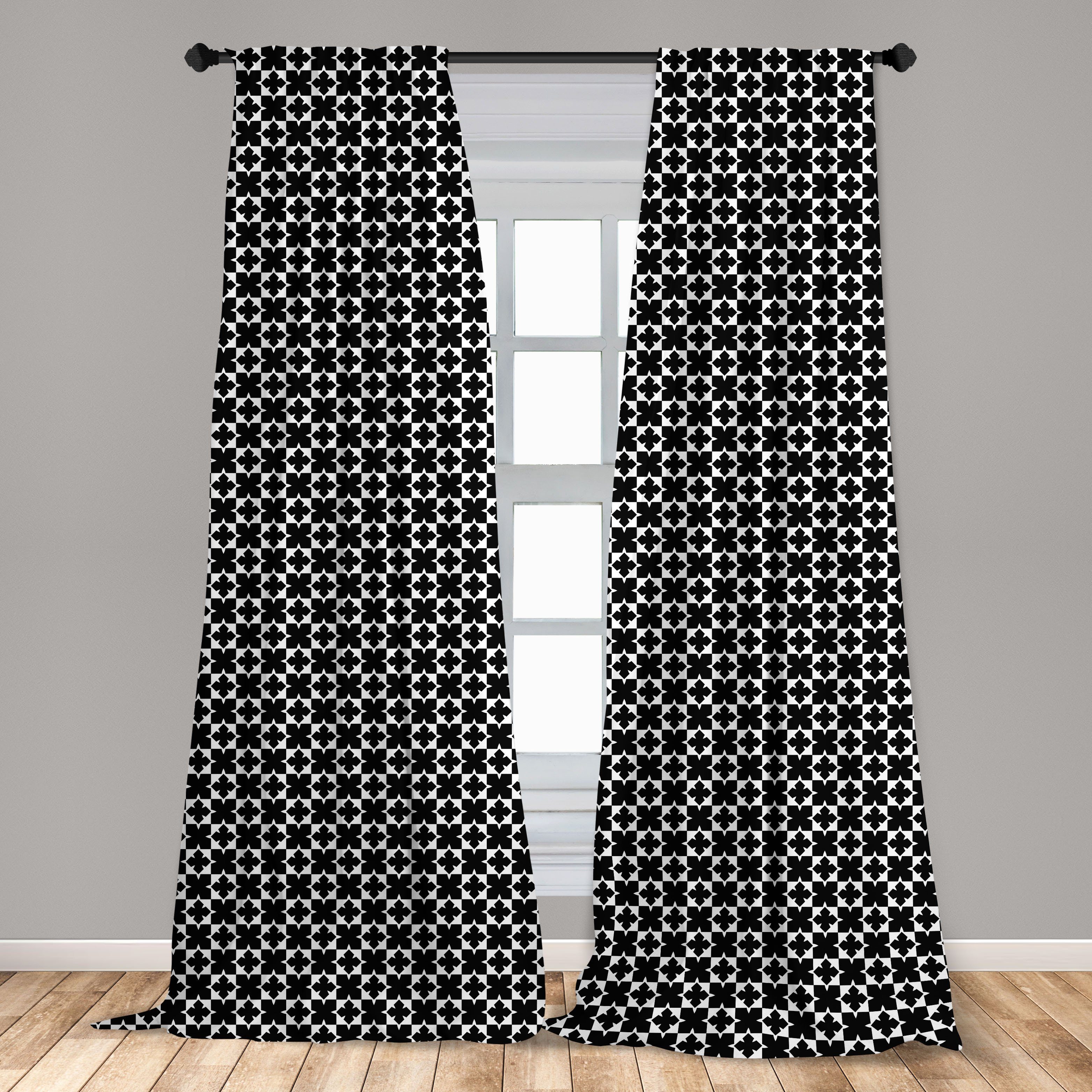 Gardine Vorhang für Wohnzimmer Schlafzimmer Geometrische Microfaser, Abstrakt Noir Formen Dekor, Abakuhaus