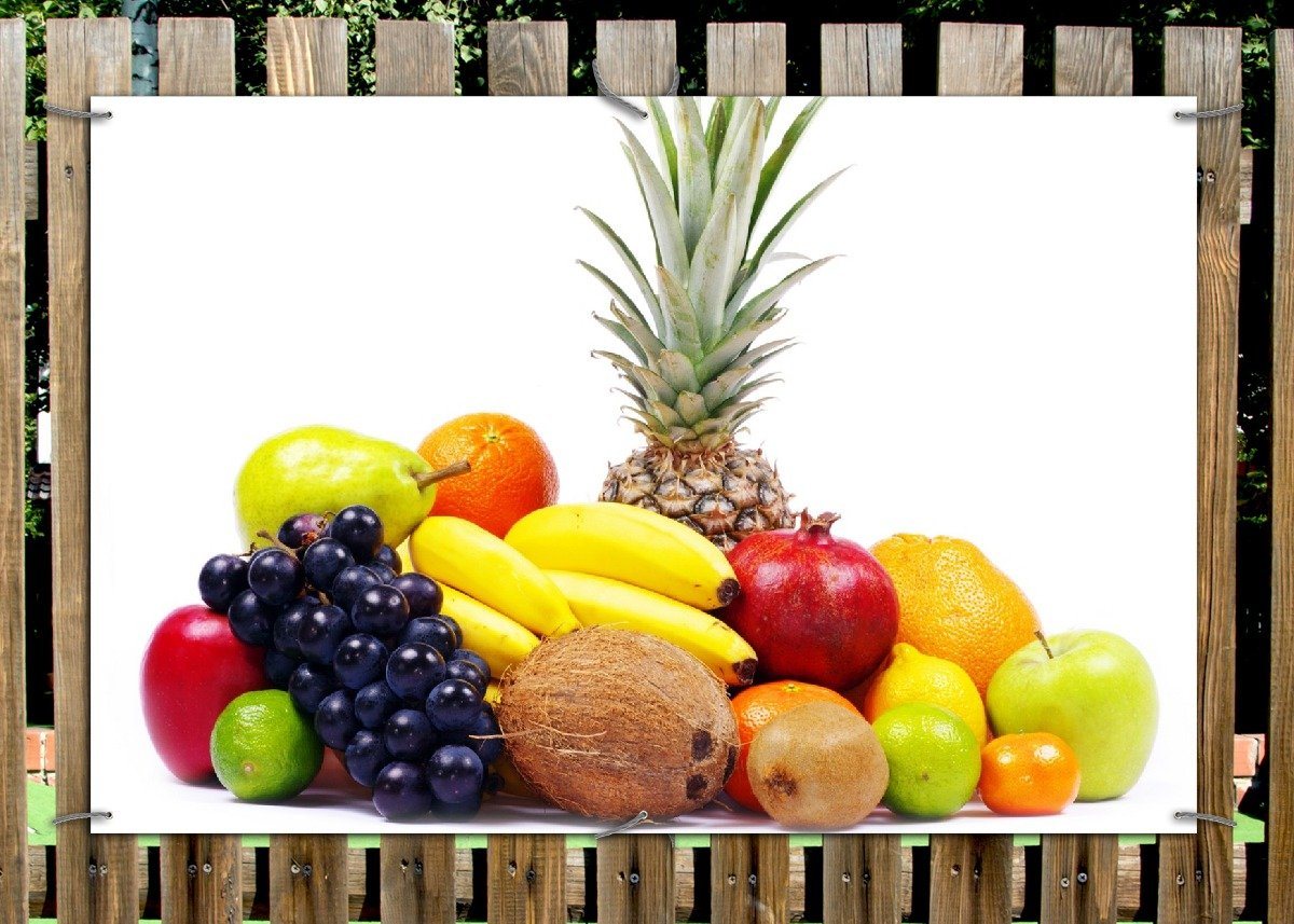 Thumbnail - Wallario Sichtschutzzaunmatten Gemischtes Obst aus aller Welt - Exotische Obstsammlung