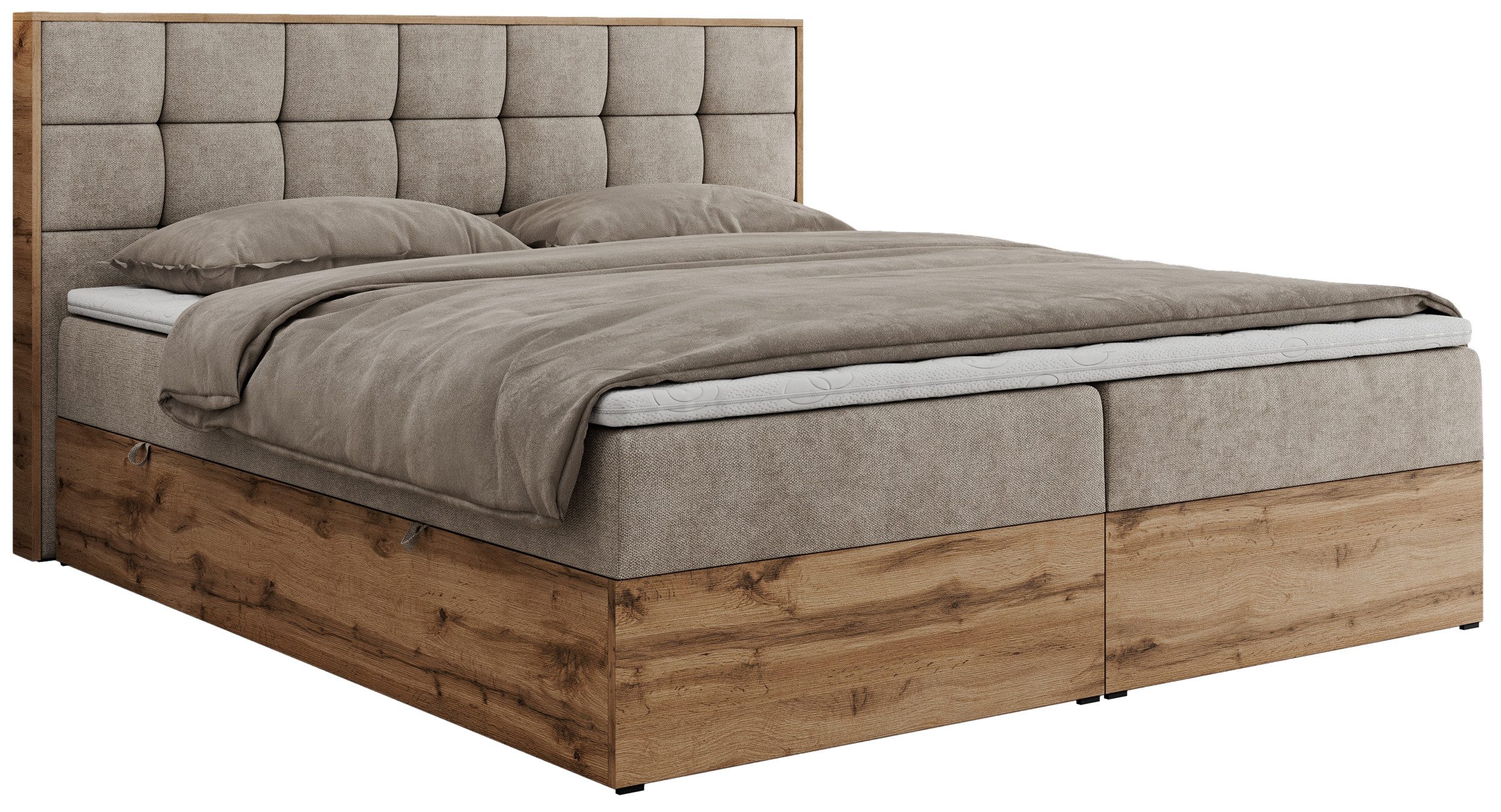 MKS MÖBEL Boxspringbett ALBERO 1 (Set, Packung, Topper T25/Visco, Stauraum, Matratzen, Bettkästen, T30-Schaum), Doppelbett, Multipocket-Matratzen, Möbelplatten, Praktisch