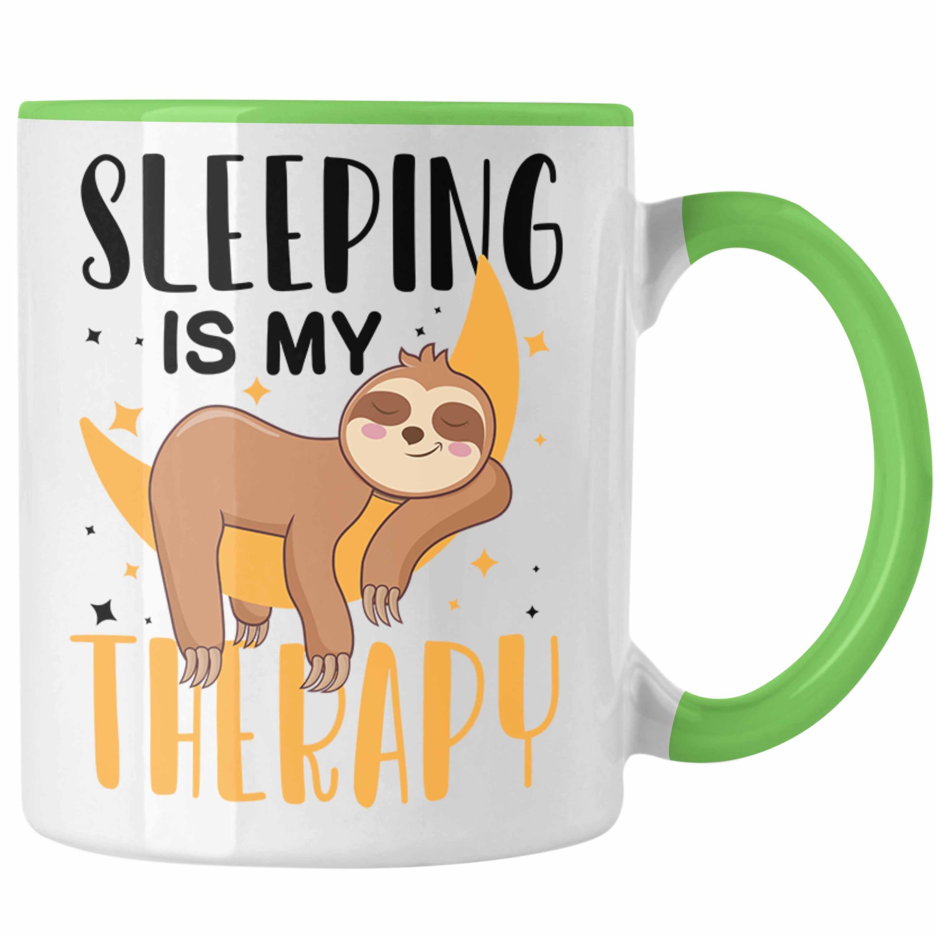 Trendation Tasse Trendation - Sleeping Is My Therapy Faultier Tasse Geschenk Grün