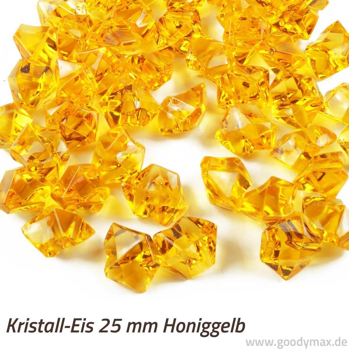 Goodymax Streudeko Goodymax® Kristall-Eis 25 mm Honiggelb 50 Stück, Gelb Ziersteine Dekosteine Granulat Diamanten Edelsteine