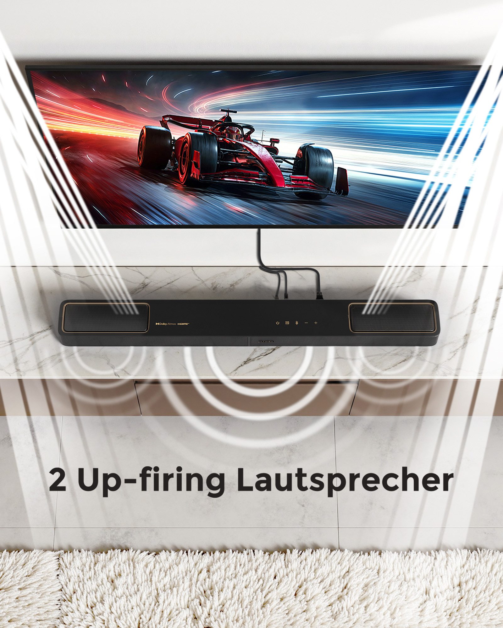 Ultimea Skywave F40 Boom TV Lautsprechersystem 5.1.2-Kanal Dolby Atmos (360° SurroundX Audio, Verlustfreie Audioübertragung, 460 W, Surround Sound System für TV mit 2 Surround-Lautsprechern)