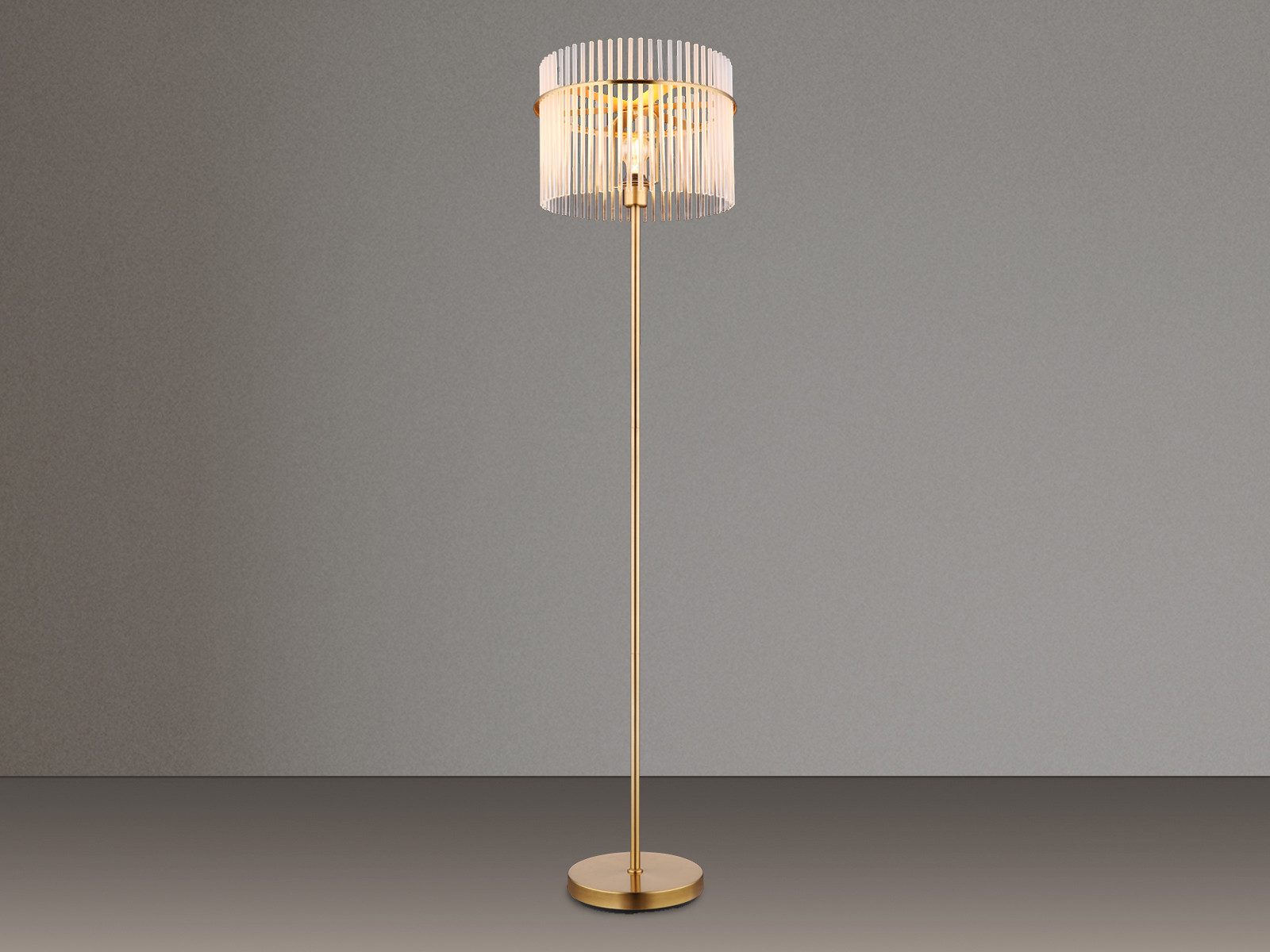 GLOBO LIGHTING LED Stehlampe, Dimmfunktion, LED wechselbar, warmweiß, ausgefallen-e Lampenschirm Glas stehend hinter Sofa Ecke Gold, H 152cm
