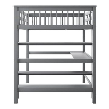 Merax Etagenbett 140x200cm mit Rausfallschutz und Lattenrost, Hochbett mit Schreibtisch und Regal, Kinderbett aus Kiefer