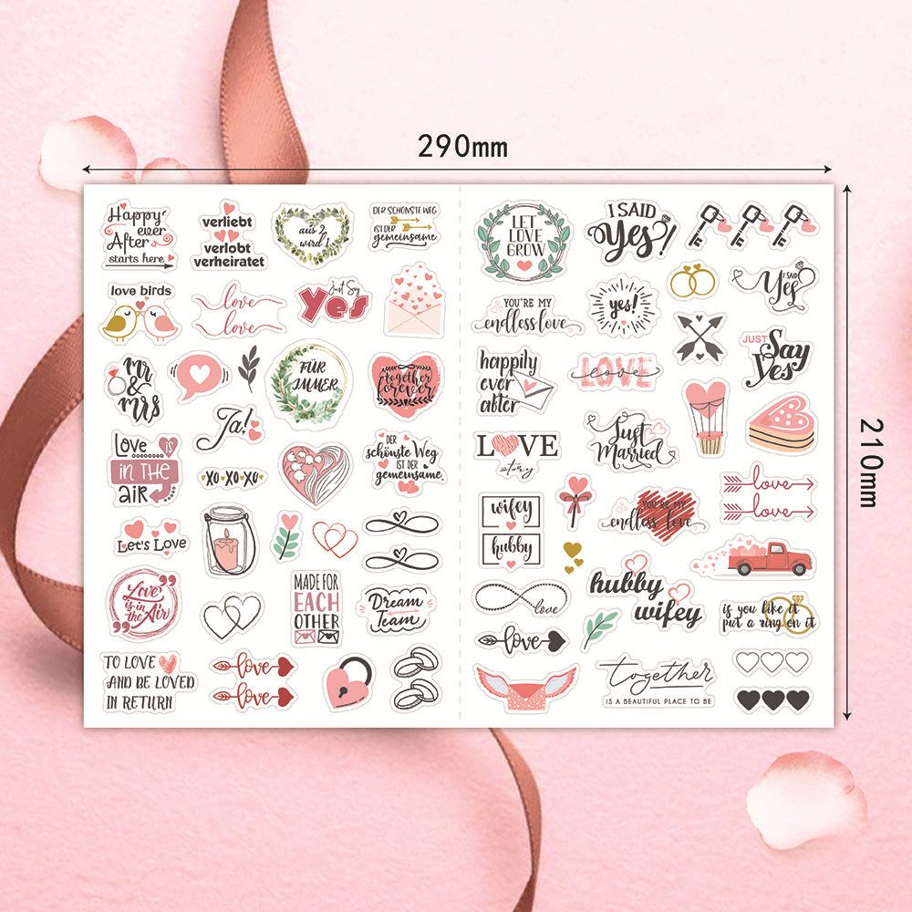 TUWENA Hochzeitskarte 5 Bögen Fotoalbum Sticker, Aufkleber für Hochzeitsscrapbooking, Hochzeitssticker Gästebuch Deko für Fotoalbum, Hochzeitsdeko Zubehör