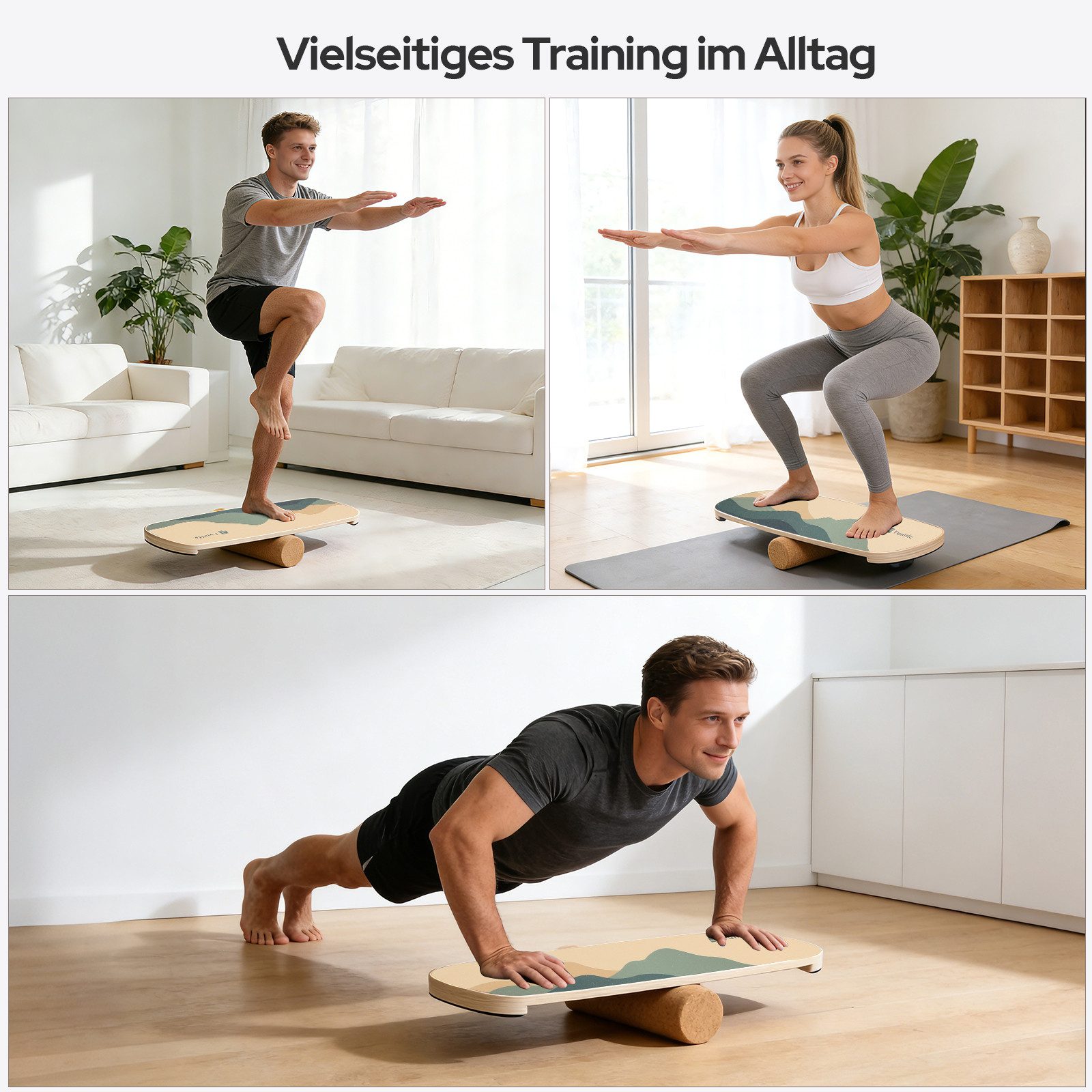 FunLife Balanceboard ALPIN & WAVE Design-Edition, Premium-Birkenholz, mit Naturkorkrolle, bis 150 kg