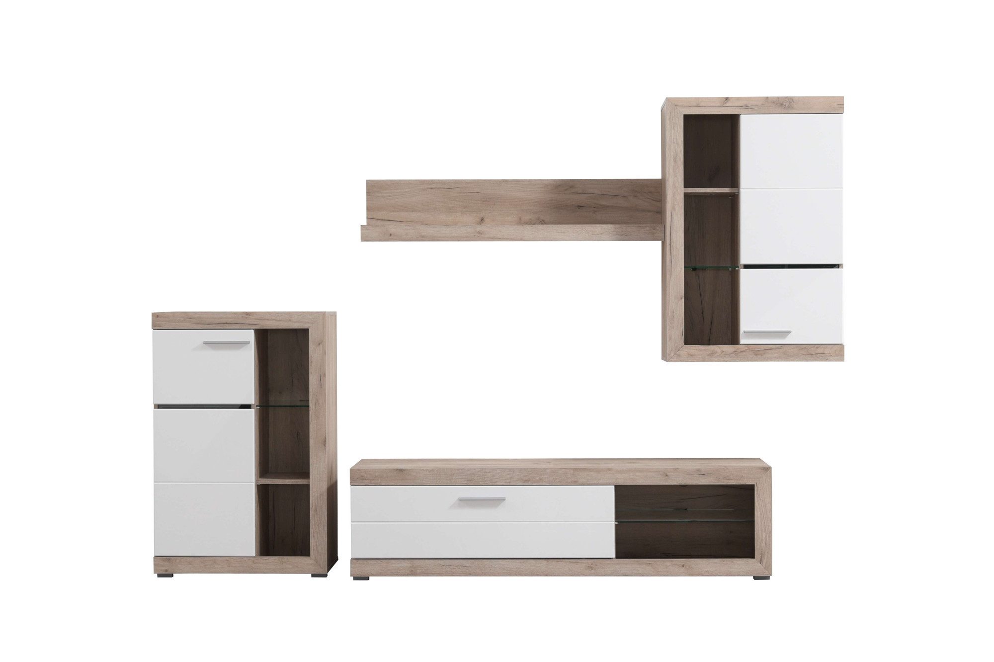 INOSIGN Wohnzimmer-Set Rosso Wohnwand, Mediawand, Anbauwand, für TV bis 60', Breite 267 cm, (Komplett-Set, 4-St., 4-st), Set besteht aus Highboard, TV-board, Wandregal und Hängeschrank
