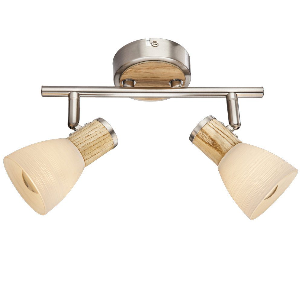 GLOBO LIGHTING Deckenleuchte, Leuchtmittel nicht inklusive, Deckenleuchte 2 flammig Holz Glas Metall Deckenstrahler Deckenlampe