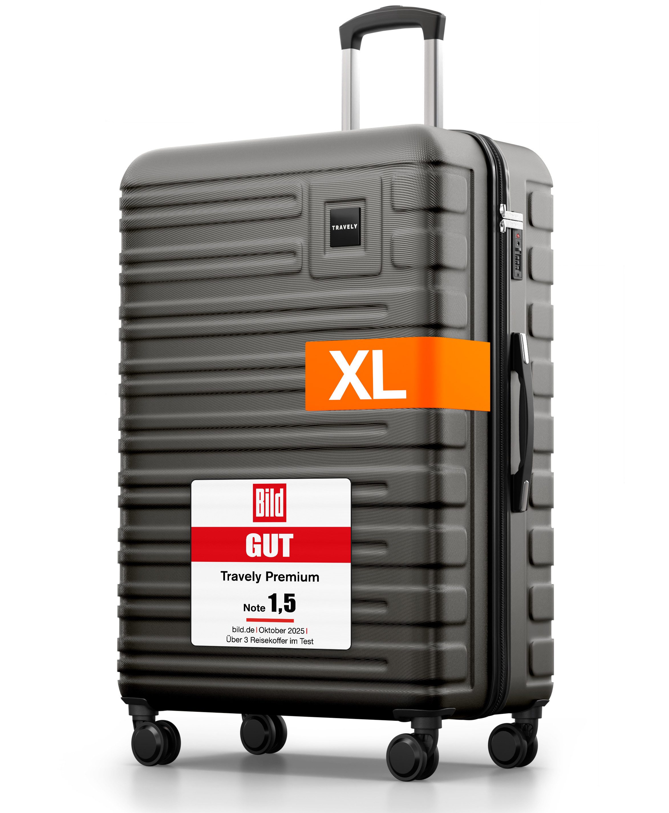 Travely Koffer Polycarbonat Koffer XL 77cm - Reisekoffer, Hartschalenkoffer, Trolley, 4 Rollen, Designed in Germany, austauschbare Griffe und Rollen