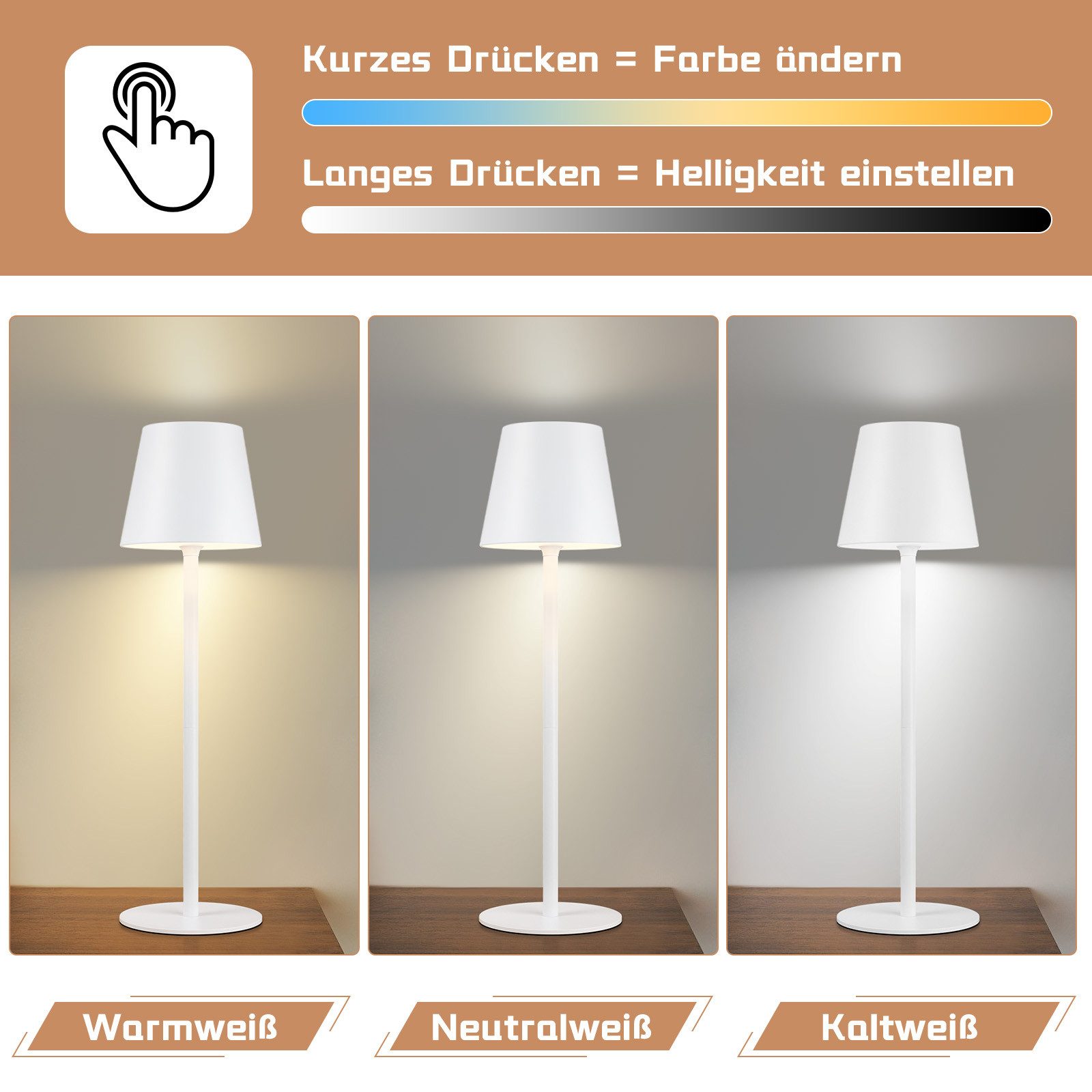 Nettlife LED Tischleuchte Kabellos Nachttischlampe Touch günstig online kaufen