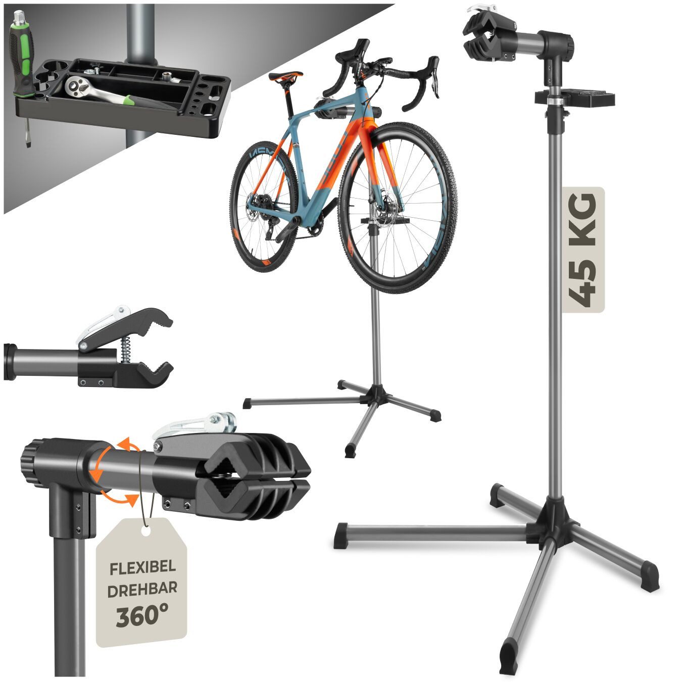 tectake Fahrrad-Montageständer Fahrrad-Set Reparaturständer für alle gängigen Modelle mit (Komplettset, bis 45kg)