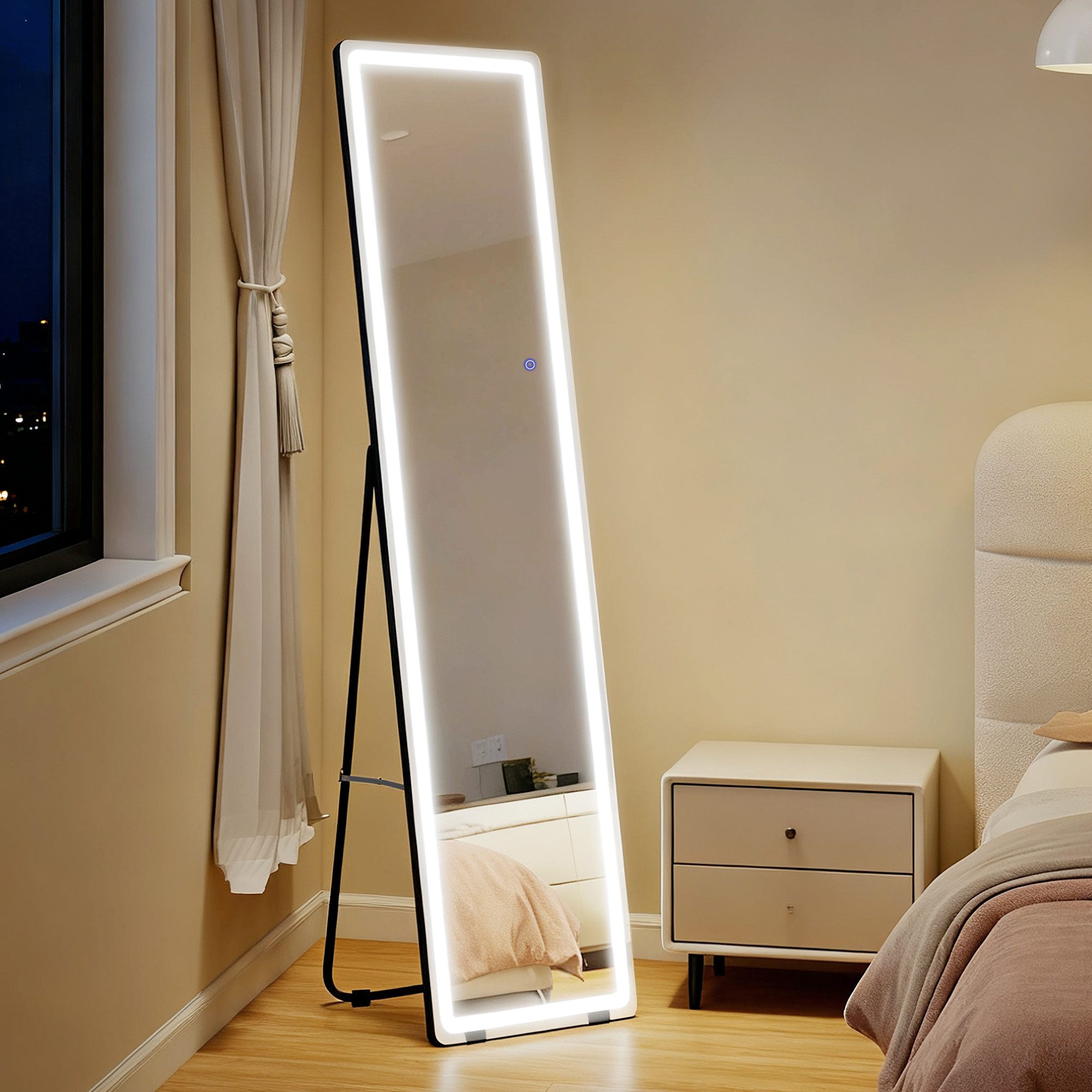 HOMCOM Standspiegel 2 in 1 Ganzkörperspiegel mit LED-Beleuchtung (Schminkspiegel, 1-St., Garderobenspiegel), Silber+Schwarz, 40 x 37 x 157,5 cm