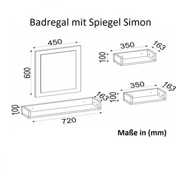 moebel17 Badezimmerspiegelschrank Badregal Simon mit Spiegel Weiß