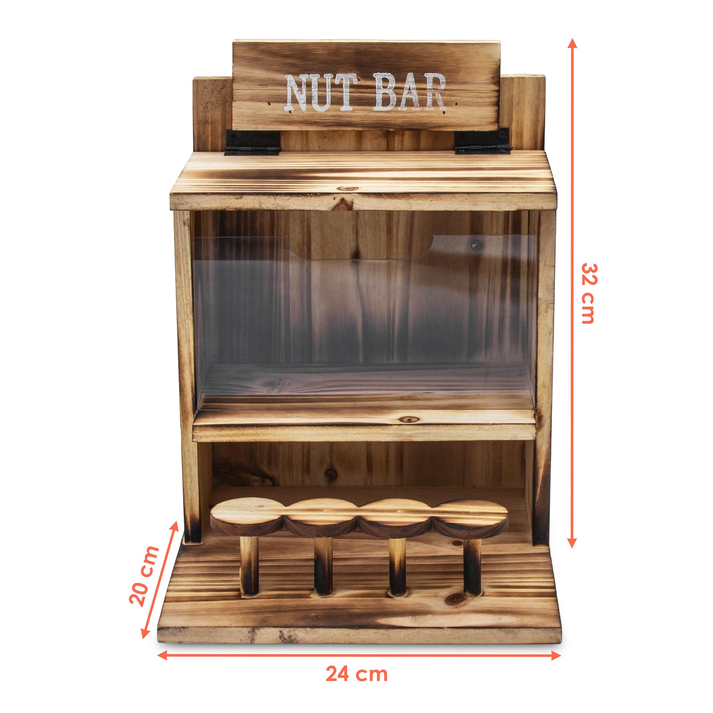 Spetebo Futterstation Eichhörnchen Futterstation NUT BAR aus Holz - 32 x 24 cm, Holz / Acryl, Praktischer Klappdeckel
