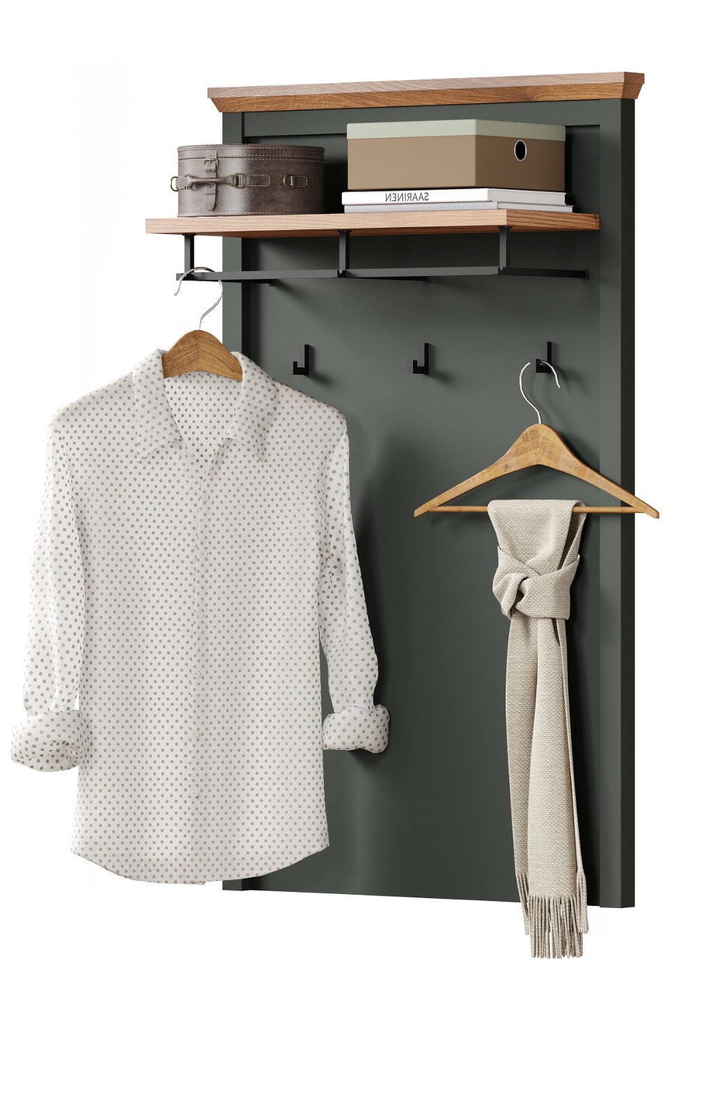 trendteam Шафиpaneel Stanton (Wandgarderobe in Landhaus grün mit Eiche, 77 x 123 cm), mit Kleiderstange