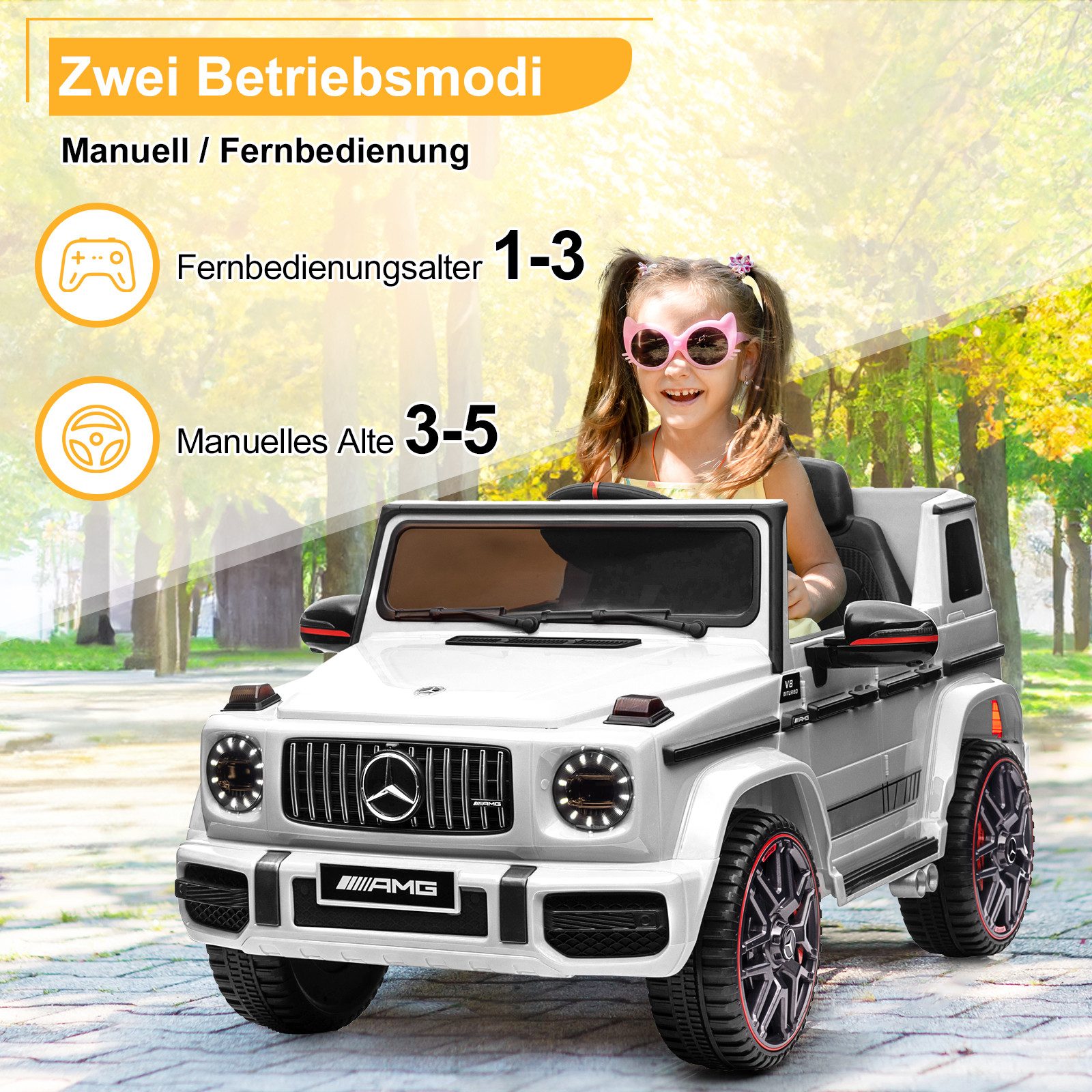 LALAHO Elektro-Kinderauto Kinder Elektroauto AMG G63 Elektrofahrzeuge Geländewagen Fernsteuerung, 12V/7AH 2.4GHZ Enthalten sind Akku, Ladegerät und Fernbedienung