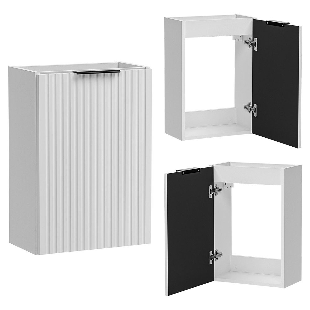 Lomadox Waschbeckenschrank ADELAIDE-56-WHITE 40 cm breit, weiß matt mit gerillter Front