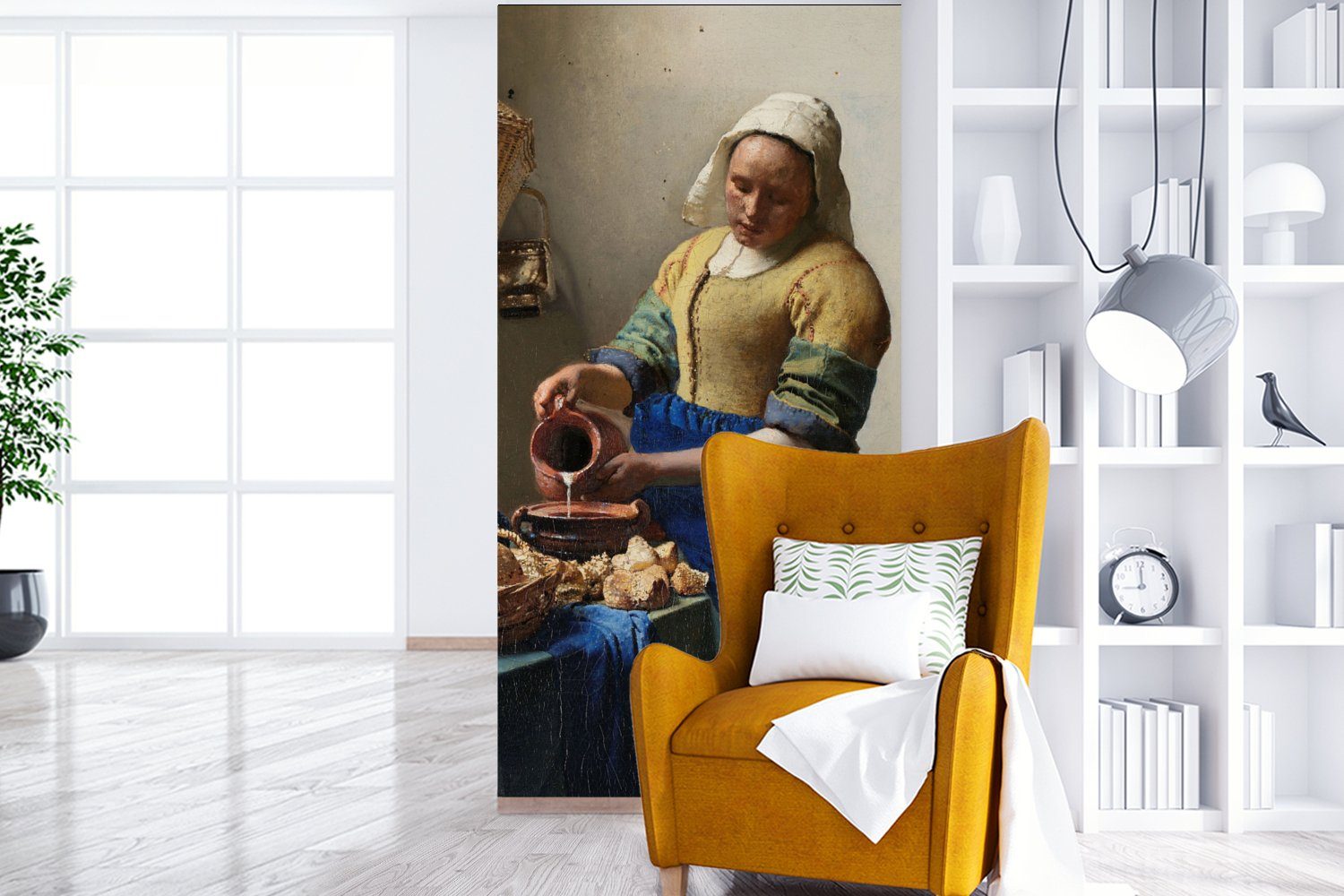 MuchoWow Das St), Fototapete für Matt, Wohnzimmer Milchmädchen - bedruckt, (2 von Johannes Küche, Schlafzimmer Fototapete Vermeer, Gemälde Vliestapete