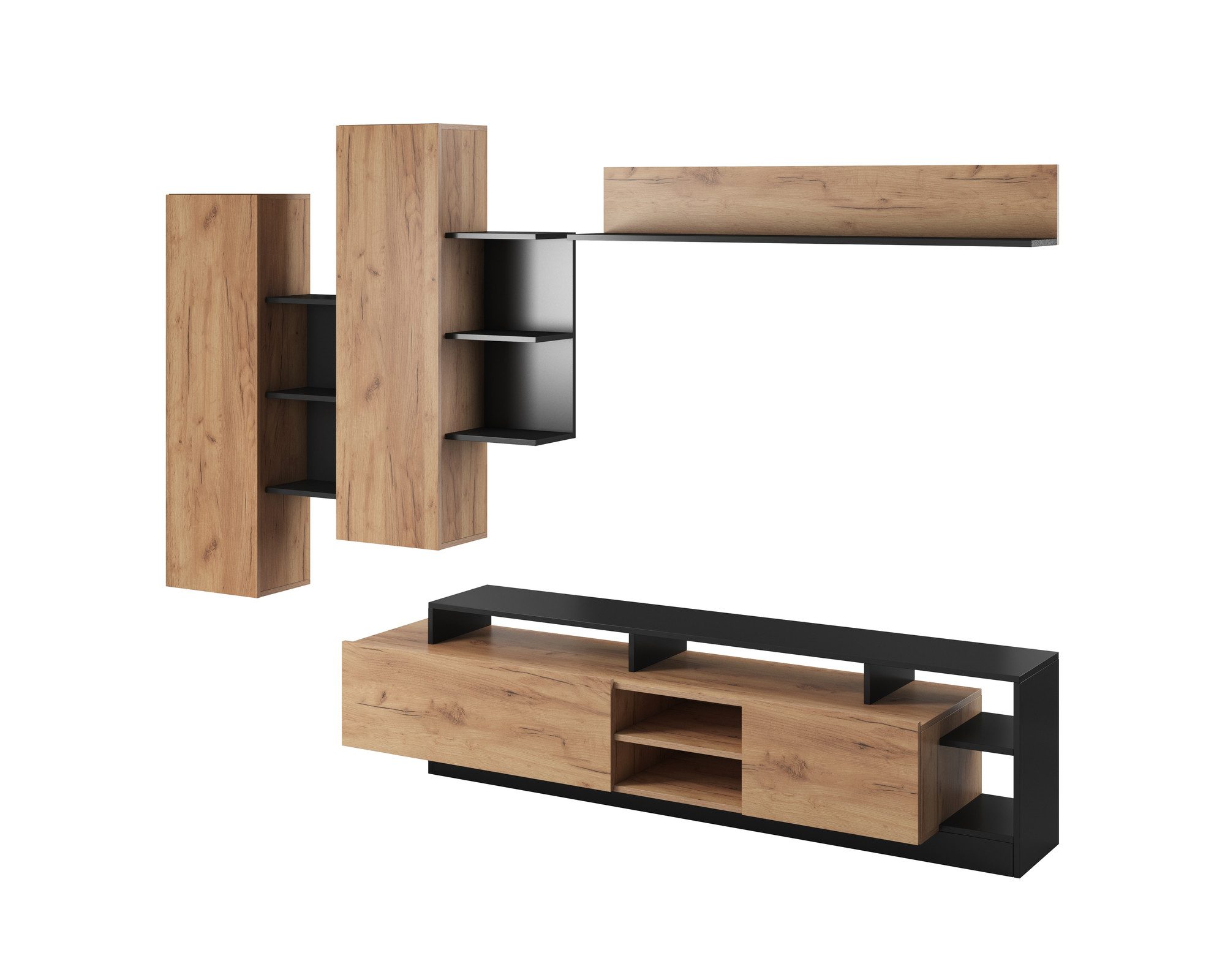 MOEBLO Wohnwand SET015, (Craft Eiche Gold günstig online kaufen