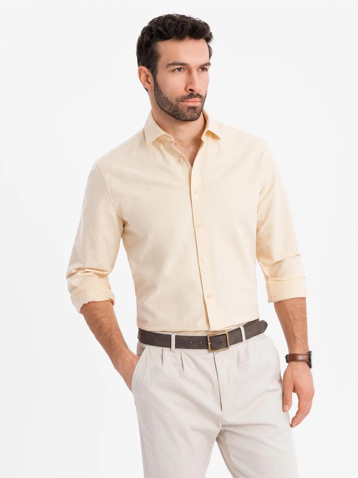 OMBRE Langarmhemd Pastellfarbenes Oxford-Hemd aus Baumwolle für Herren günstig online kaufen