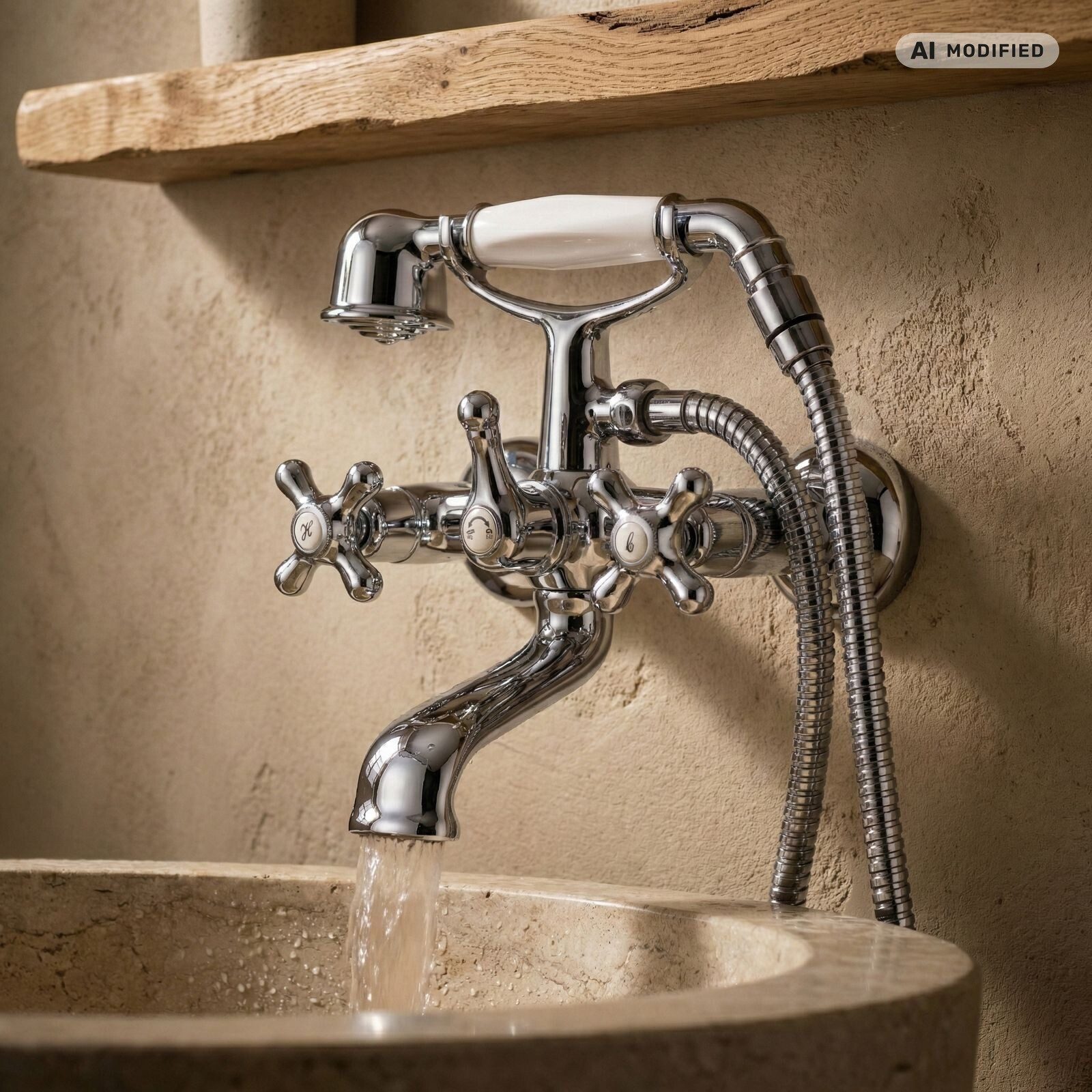 PaulGurkes Wannenmischeinheit Nostalgie-Design, Messing verchromt, Keramikventile