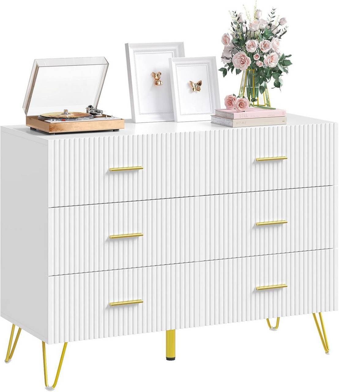 Woltu Kommode (1 St), Schubladenschrank mit 6 Schubladen, Weiß+Gold