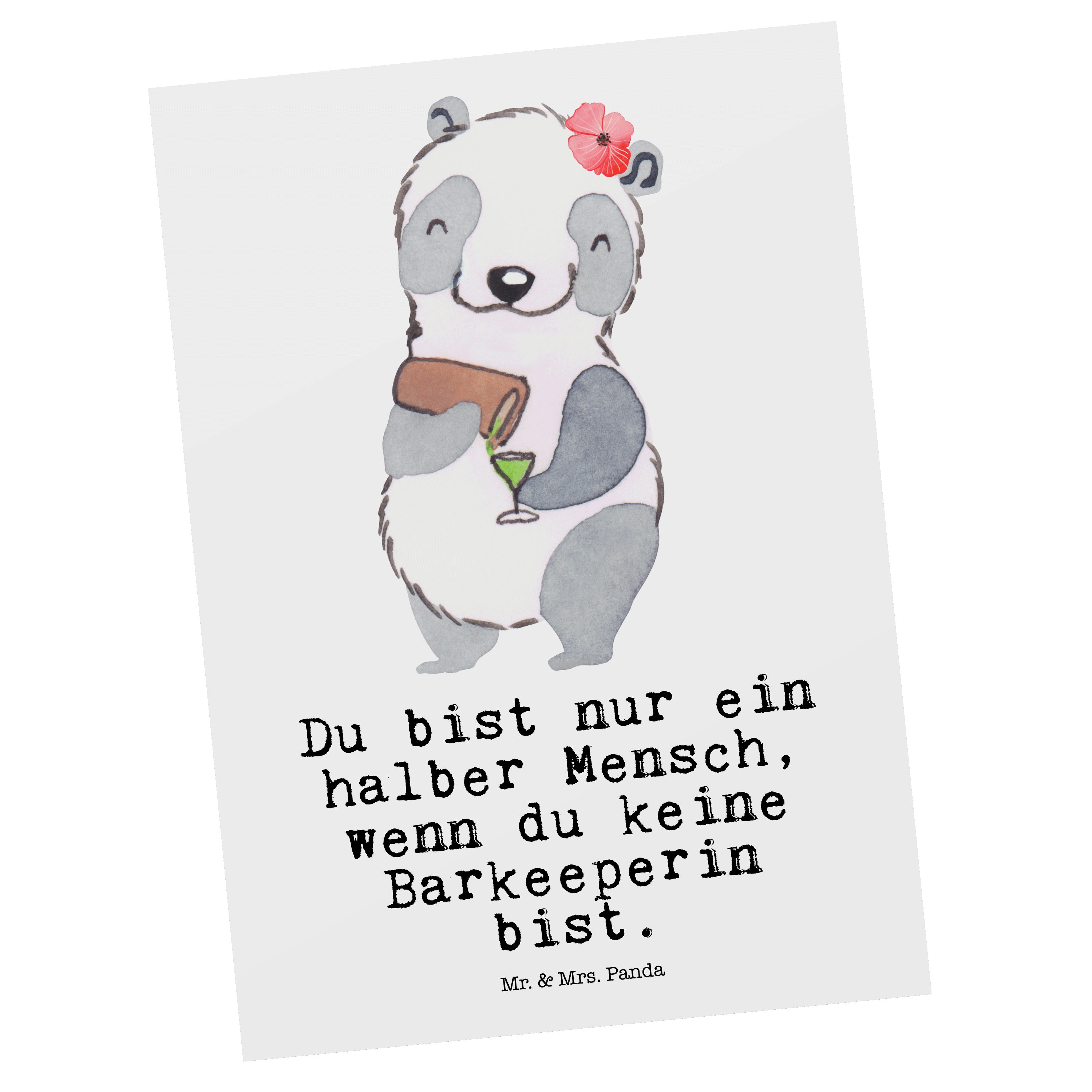 Mr. & Mrs. Panda Postkarte Barkeeperin mit Herz - Weiß - Geschenk, Dankeschön, Geburtstagskarte