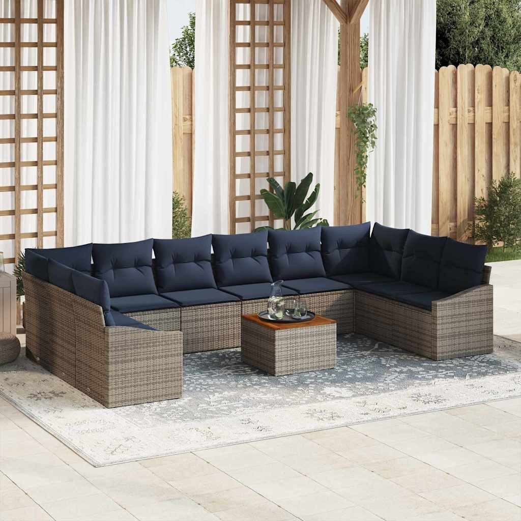 vidaXL Gartenlounge-Set Gartensofa-set 11 pcs Grau und Marineblau, (11-tlg)