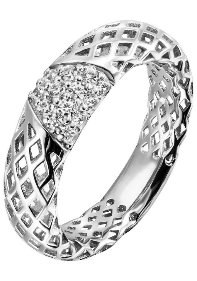 JOBO Fingerring, breit 925 Silber mit 14 Zirkonia