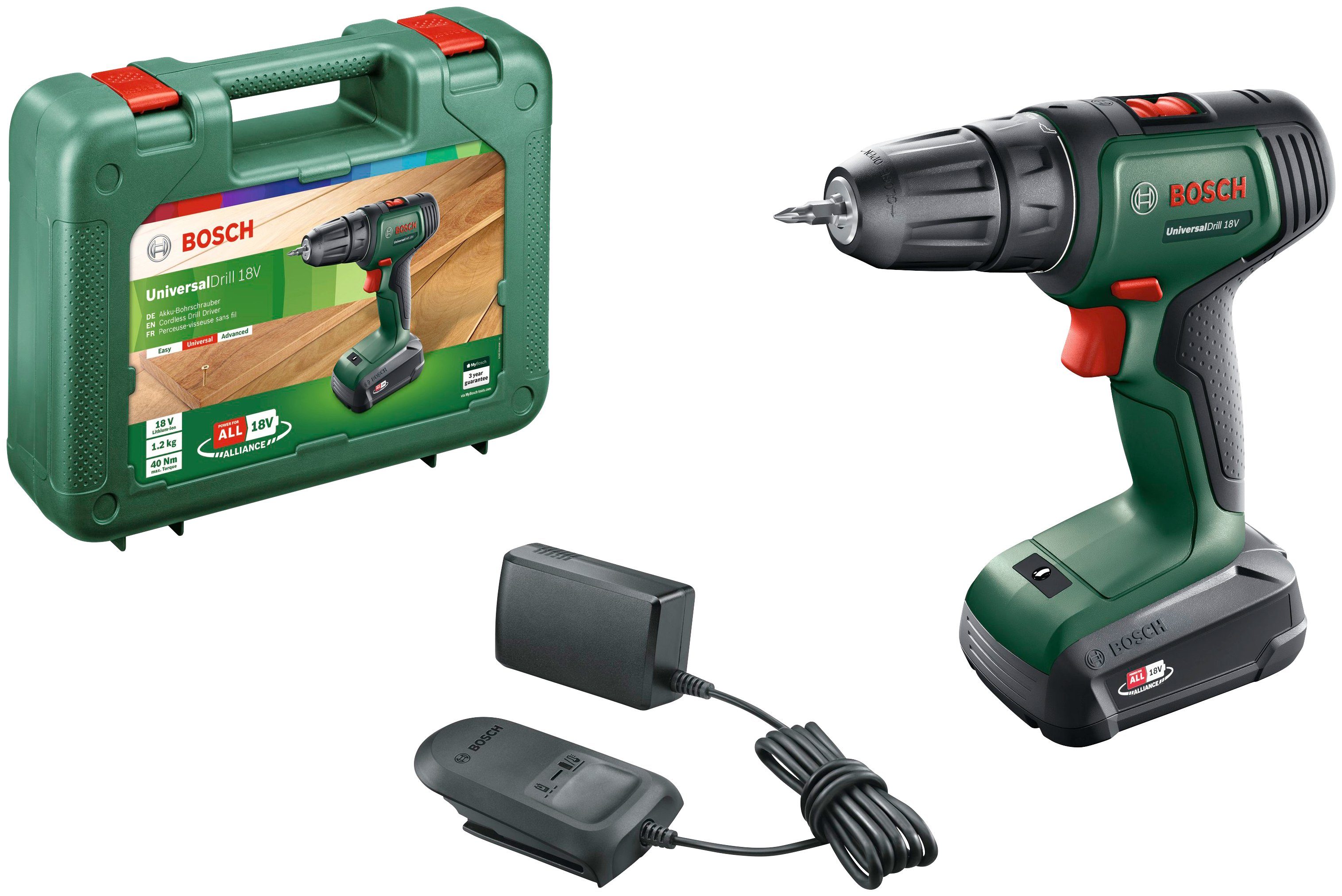 Bosch Home & Garden Akku-Schrauber Universaldrill 18V, 1450 U/min, 40 Nm, mit Akku und Ladegerät