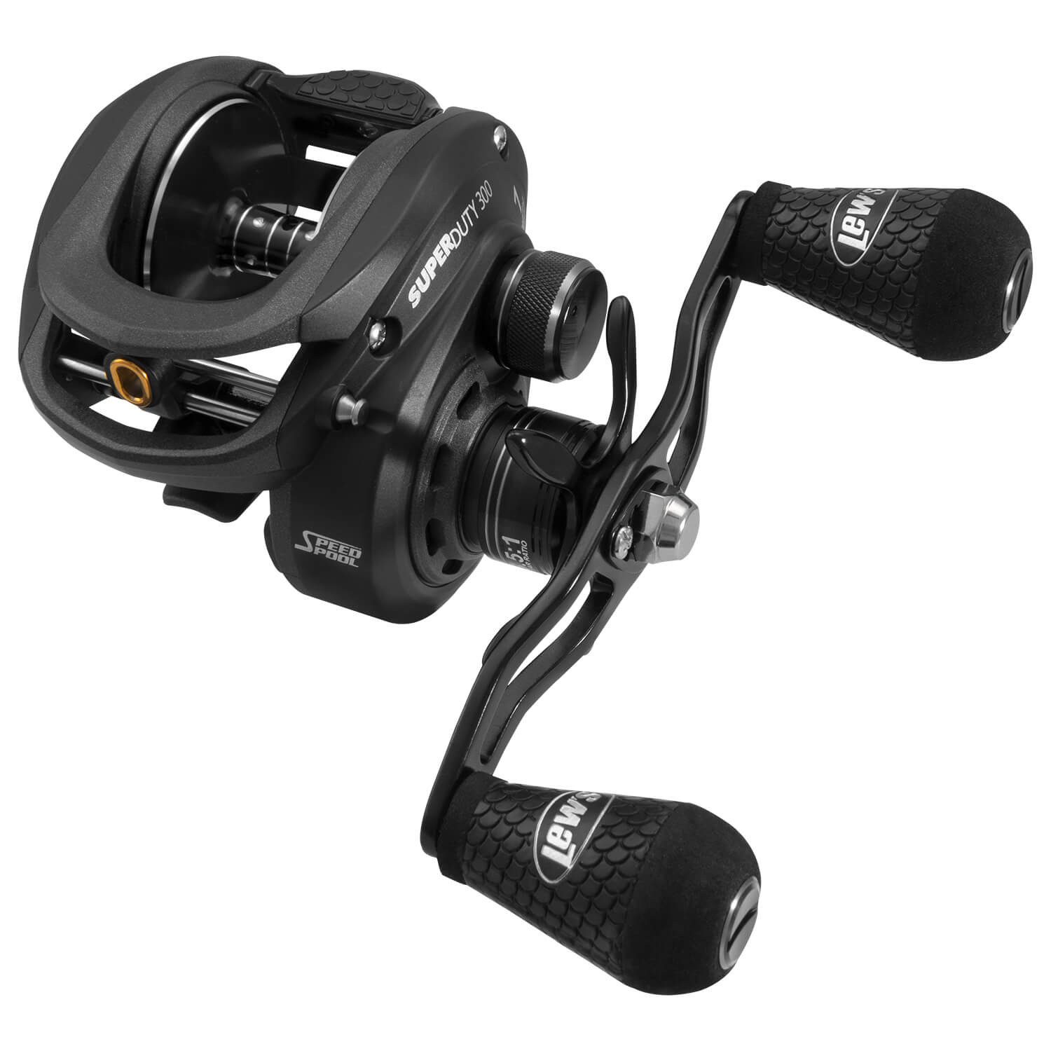 Stationärrolle Lew's Super Duty 300 Baitcastrolle Schwarz Barsch Bass 100mm Aluminium