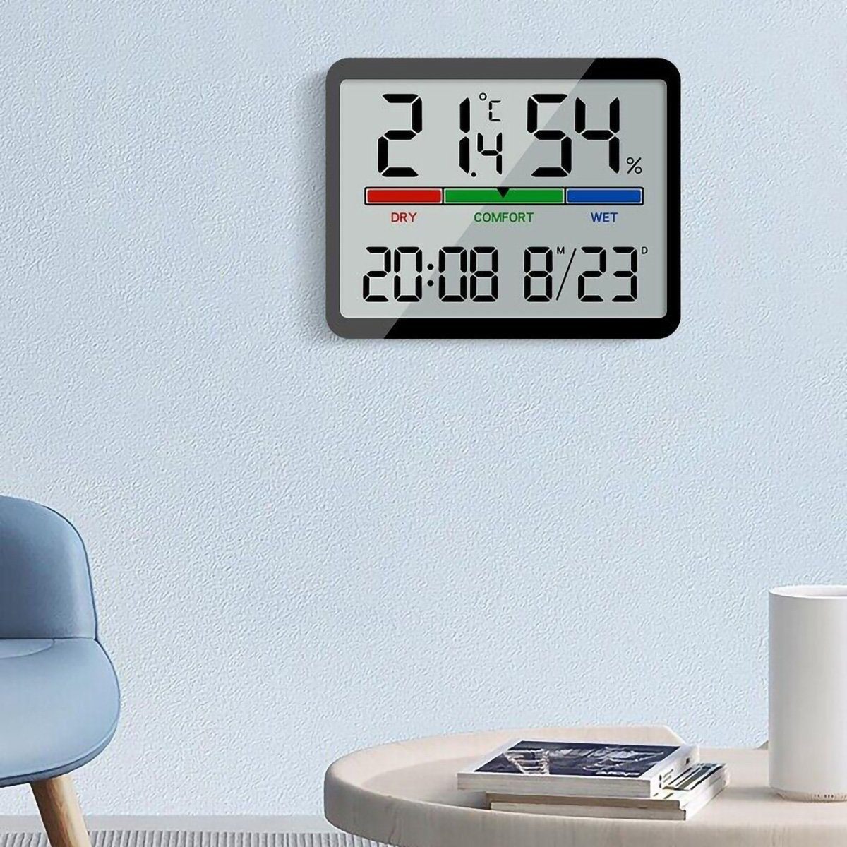 götäzer Wanduhr Digitaler elektronischer Wecker, zeigt Wanduhr-Thermometer  (Multifunktionale elektronische Uhr für Temperatur und Luftfeuchtigkeit),  Mit Wandhalterungslöchern zur Wandmontage oder mit Standbeinen für den  Tisch.