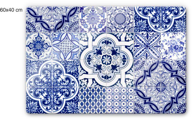 Wall-Art Herd-Abdeckplatte Spritzschutz Küche Vintage Blau, Glas, (1 tlg) | Herdabdeckplatten